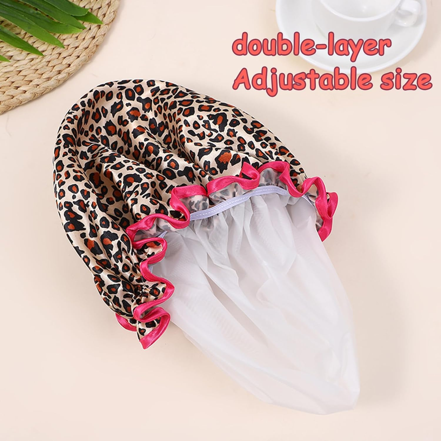 ADSEXY Double-Layer Shower Cap, Animal Print and Polka Dot Patterns, Waterproof, Set of 4