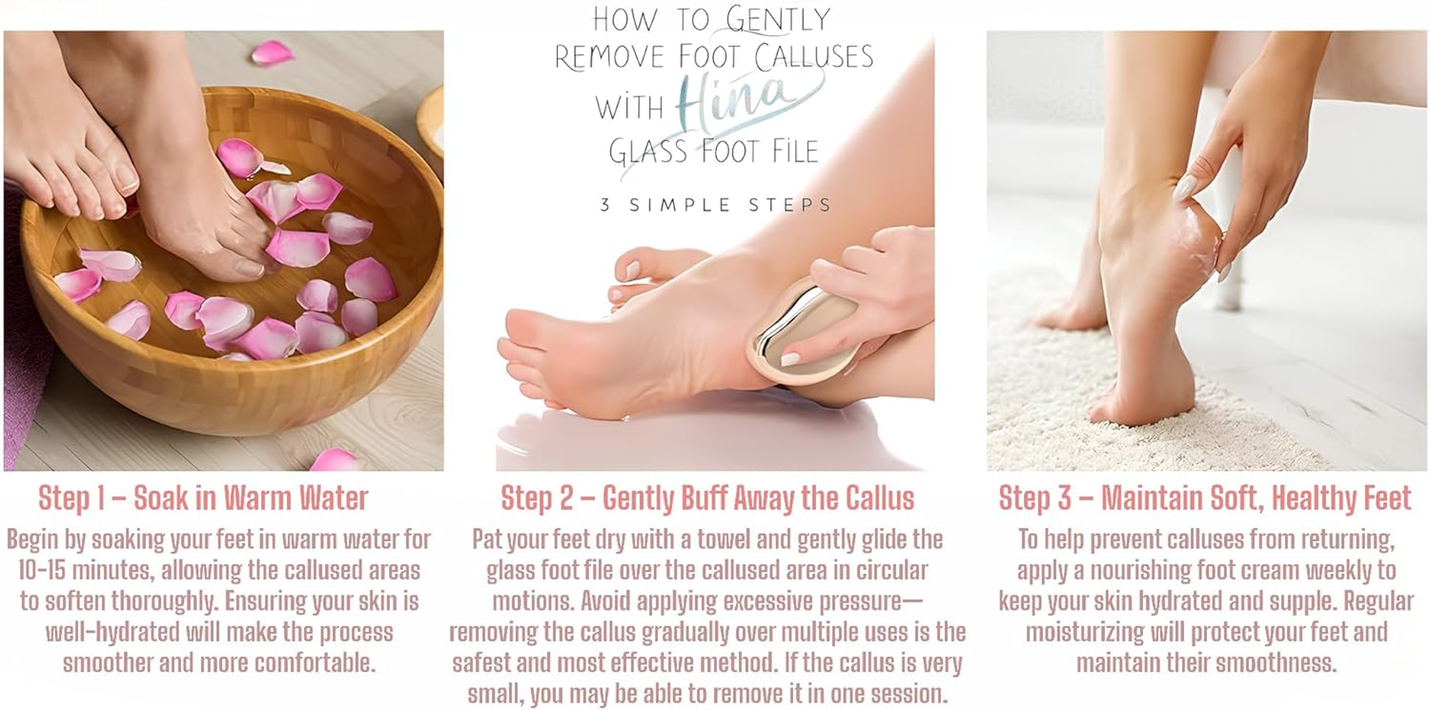 HINA Lux Nano Glass Foot File & Callus Remover &ndash; Portable Pedicure Tool for Cracked Heels, Smooth Feet & Hair Removal &ndash; Wet & Dry Use, Ergonomic, Travel-Friendly &ndash; Champagne Gold image number 4