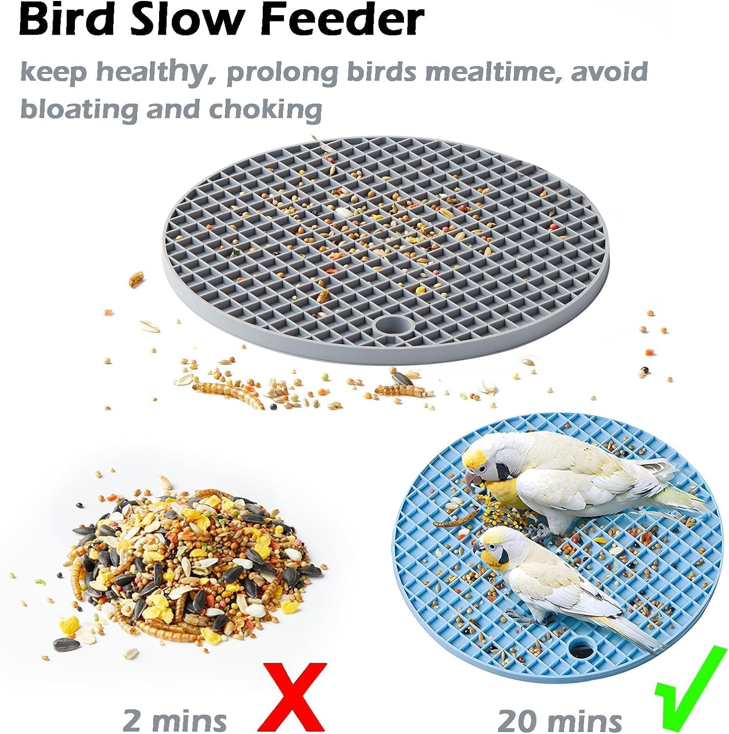 WADY 2Pcs Bird Foraging Puzzle, Slow Feeder Mats, Interactive Parrot Toys to Increase Feeding Time, Enrichment for Parakeet, Cockatiel, African Grey, Conure, Budgies