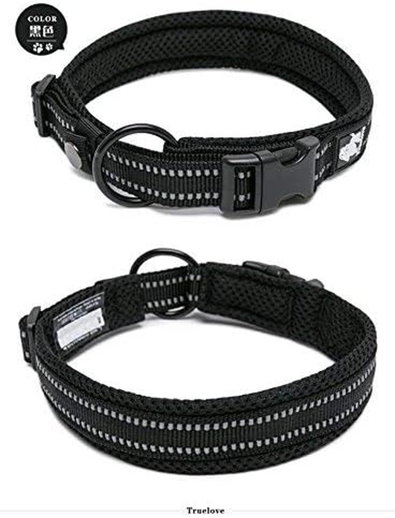 WINHYEPET True Love Dog Collar Reflective Sandwich Lining Nylon Webbing Comfortable and Safe Adjustable Buckle Convenient Used for Walking for Samll/Medium/Large Neck Ring Tlc5011(Black,M)