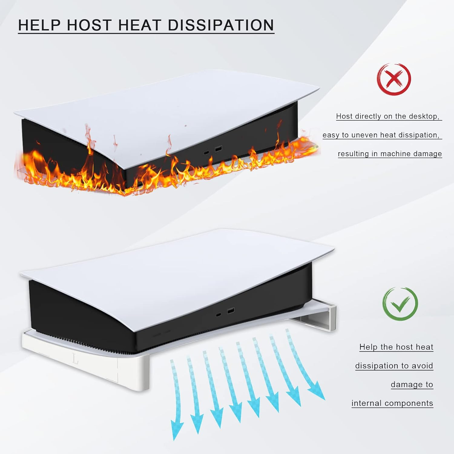 Horizontal Stand for PS5 Console, Compatible with PS5 Disc & Digital Edition, Anti-Slip Base, White image number 3