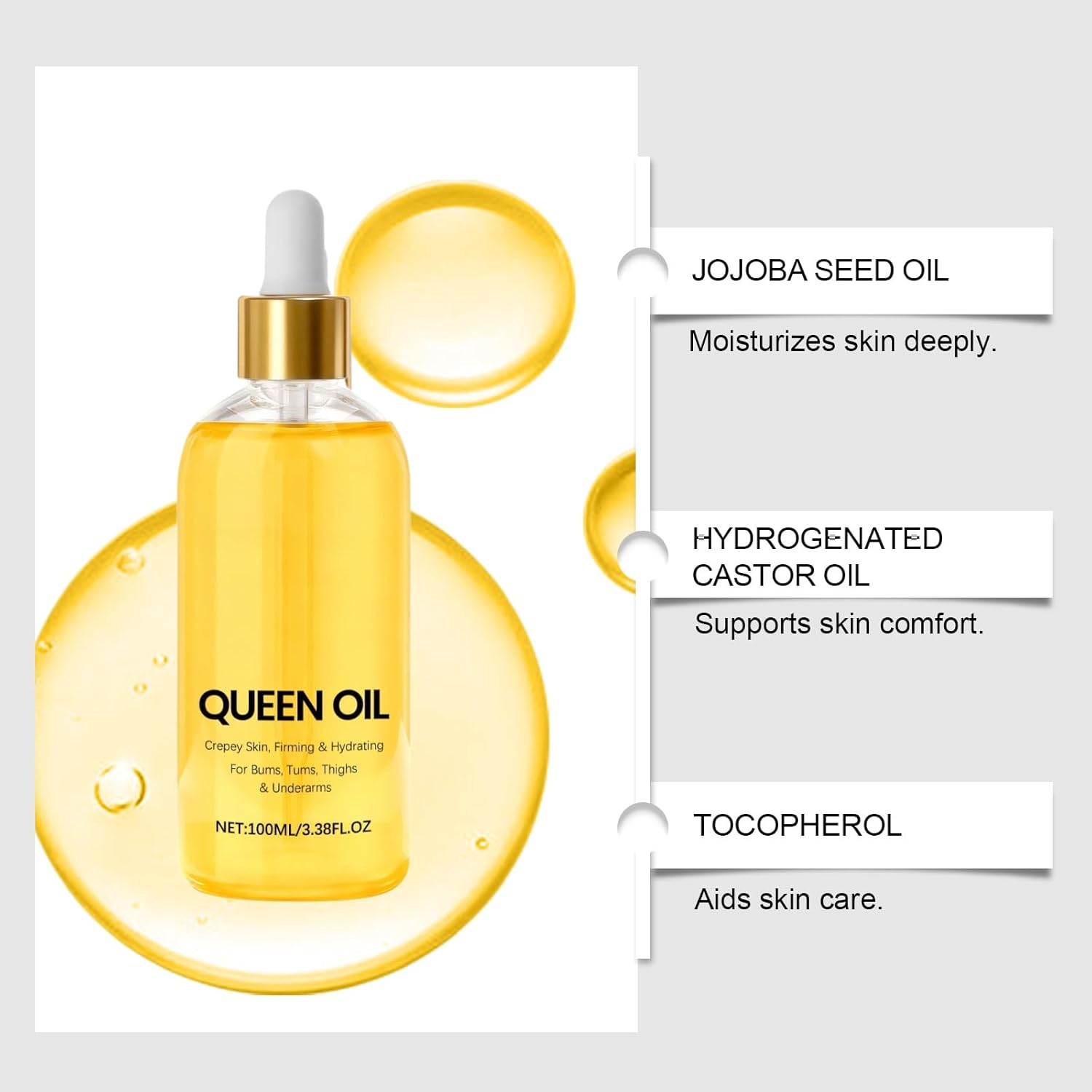 Queen Body Oil for Crepey Skin & Firming, Silk Body Oil for Women, Hydrating Fast Absorbing Moisturizer for Arms Tums Bums Thighs & Underarms, anti Aging Body Care for Dry Skin (1Pcs) - 2Pcs image number 5