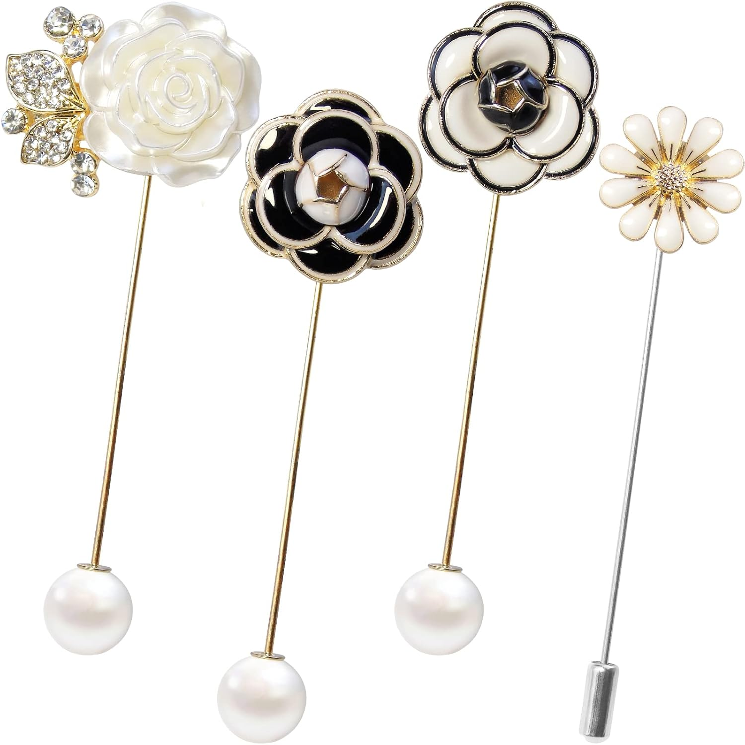 4 Pieces Sweater Shawl Clip Pearl Brooches Rhinestone Safety Pins for Women Girls Bouquet Pins Clothing Decoration