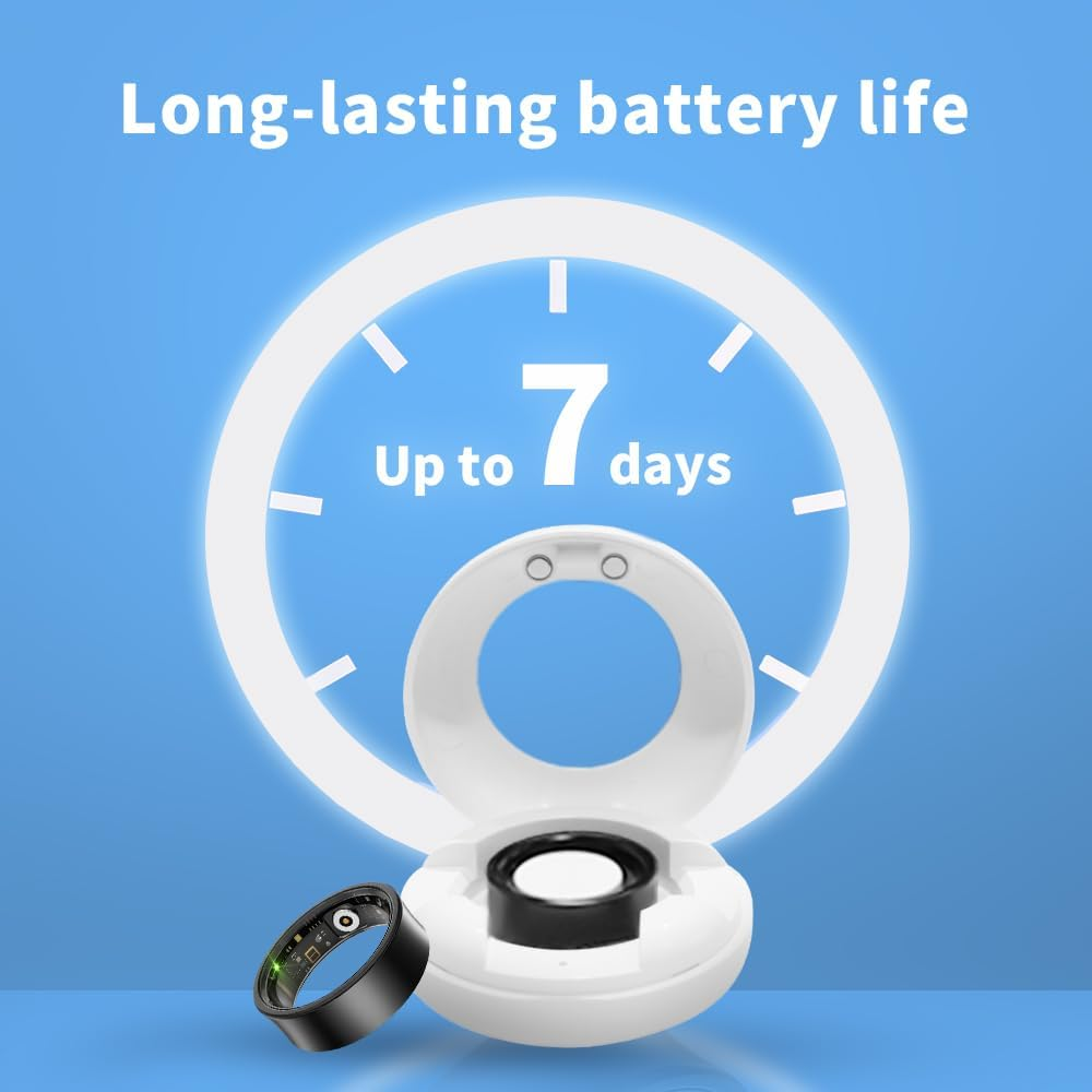 Smart Ring | Fitness Ring | Sleep & Activity Tracker | Health Management | 5-7 Days Battery Life | Magnetic Charging Case | 8 Sports Modes | 5 ATM Waterproof | for Men & Women (Black, 12) image number 6