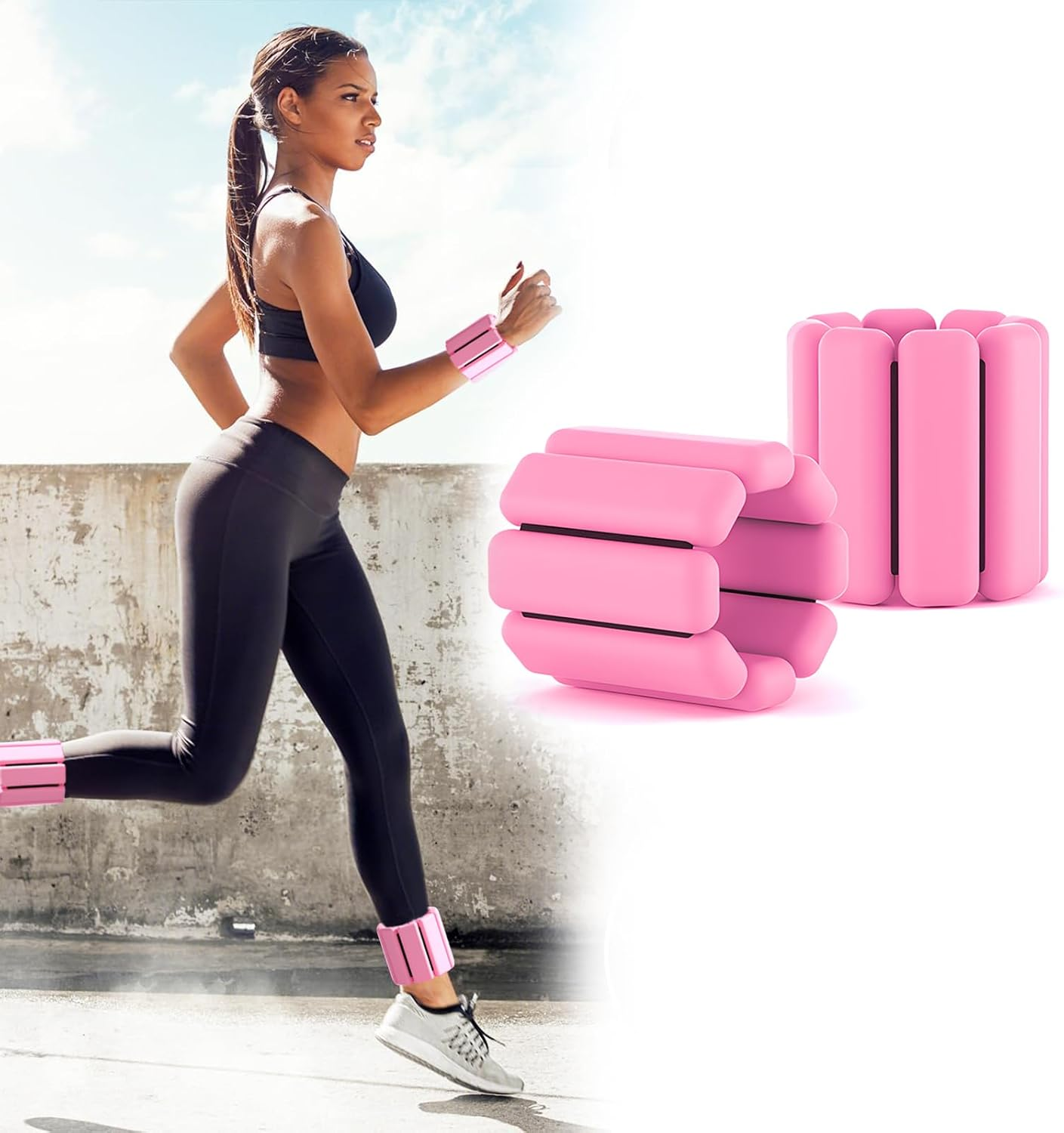 Pilates Wrist Ankle Weights for Women,Set of 2 (1Lb Each) Adjustable Wearable Ankle Weights Silicone Wrist Bangles for Men Women Kids,For Exercise,Jogging,Yoga,Gym,Strength Training