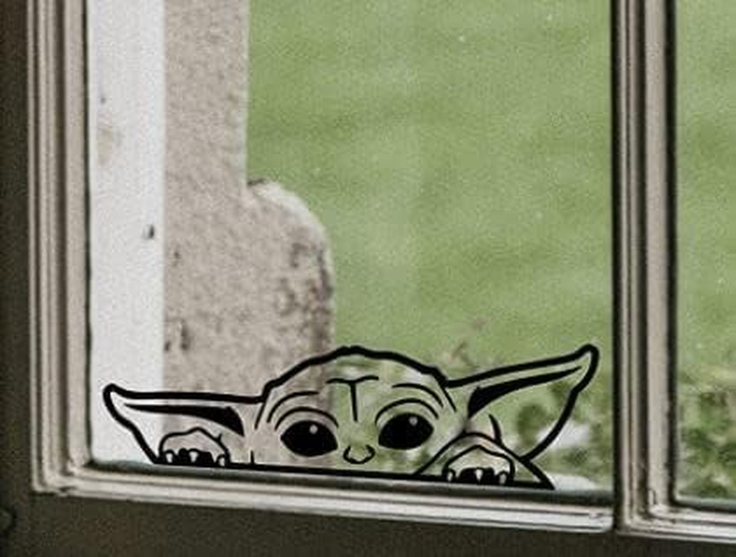 H&S Design Baby Yoda Mandalorian, Transparent Vinyl Decal Sticker for Cars, Trucks, Vans, Suvs, Walls, Windows, Laptops, Macbook, Notebooks, Cups Bottles, Black, 6 X 2&rdquo; | image number 1