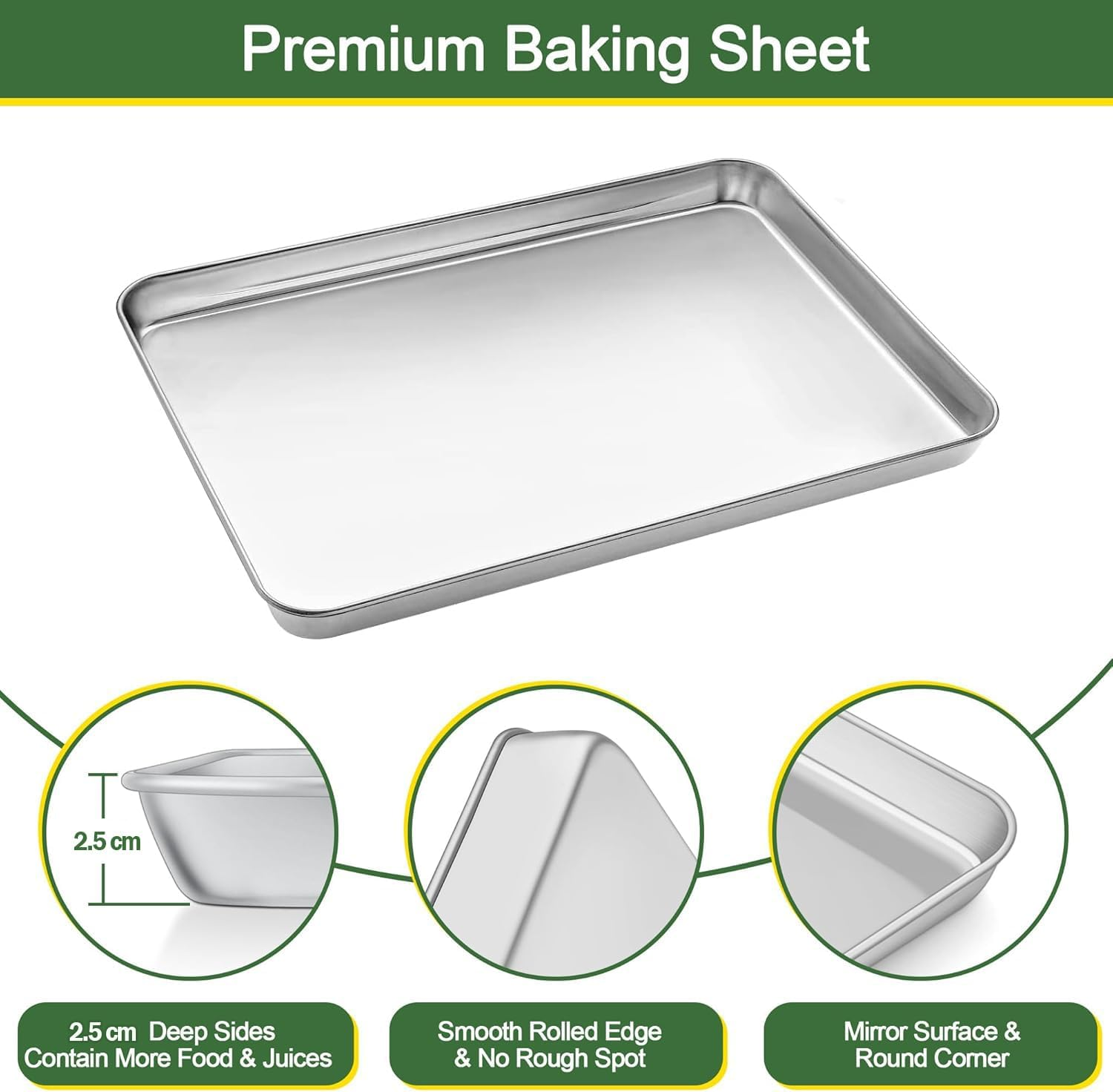 Baking Tray with Wire Rack Set, Stainless Steel Cake Pan Cookie Sheet Rectangle Bakeware Set with Cooling Rack for Oven, Healthy & Heavy Duty, Sturdy & Dishwasher Safe(2 Pans + 2 Racks) image number 5