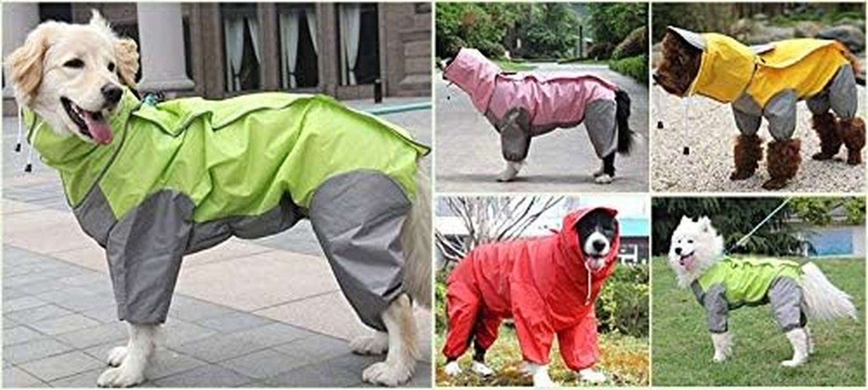 Patchwork Raincoat for Dogs, Dog Raincoat, Waterproof 4-Legged Rain Jacket, Pet Raincoat, Dog with Removable Hood for Small, Medium and Large Dogs (26#, Green) image number 3