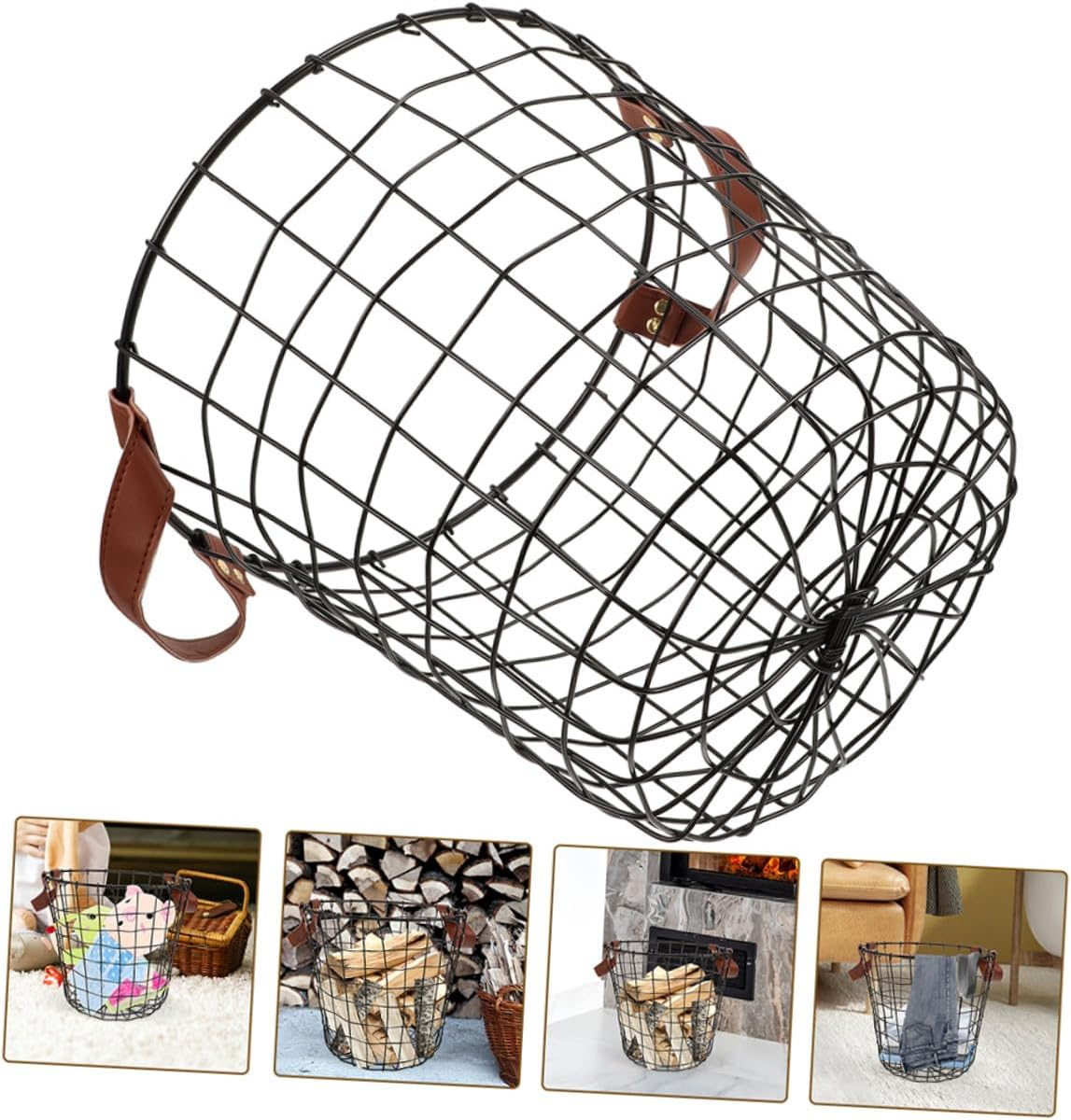 2Pcs Rustic Iron Firewood Storage Basket Outdoor Metal Log Holders round Design Firewood Organizer with Stylish Farmhouse Charm for Indoor Outdoor Use image number 3