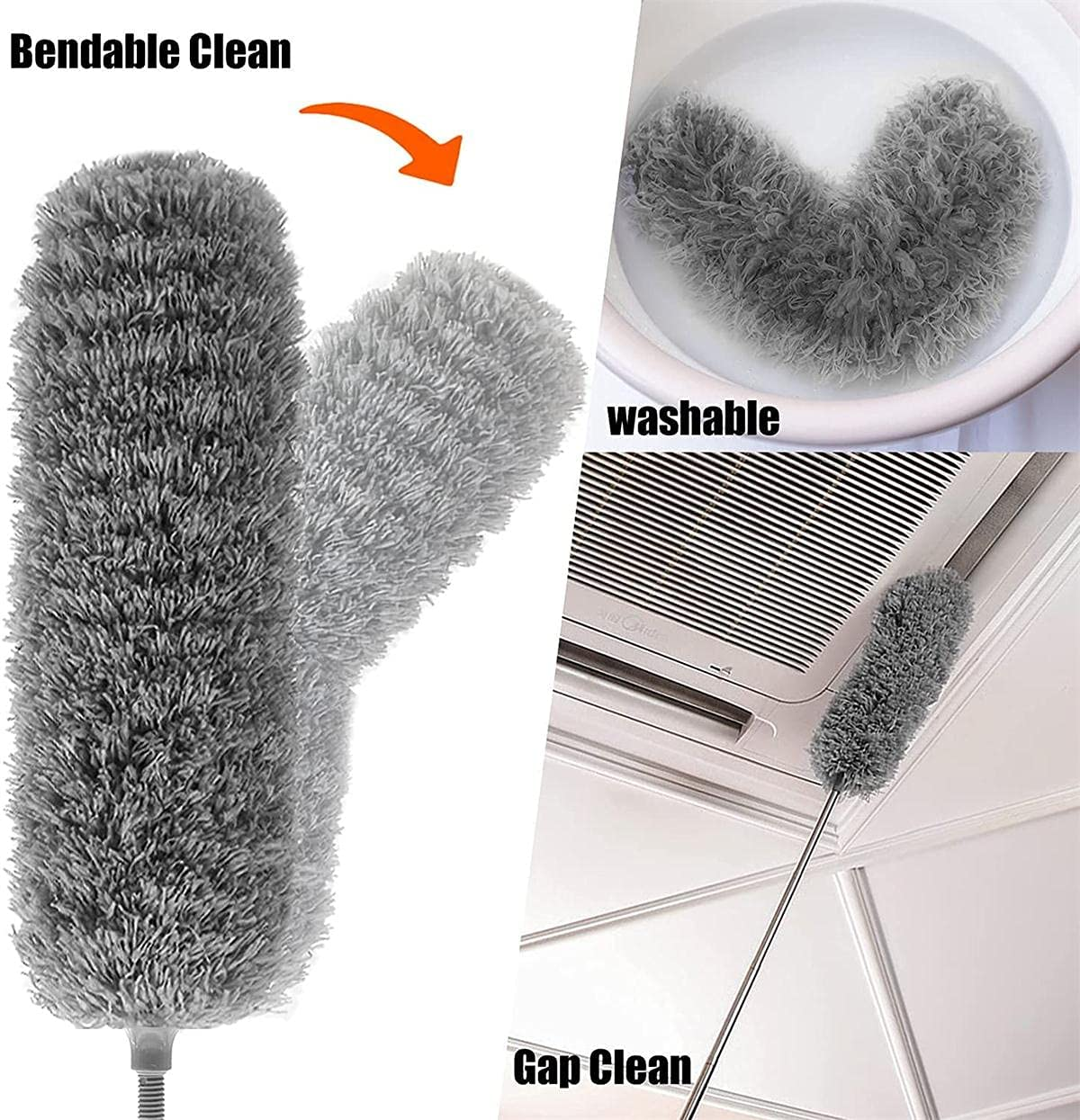 New Upgrade Feather Duster 100Inch Bold Extension Telescopic Pole, Bendable & Washable Microfiber Dusters,With 3 Brush for Cleaning Ceiling Fan, Cobweb,Gap, High Ceiling, Blinds, Furniture, Cars - 4In1Blue image number 4