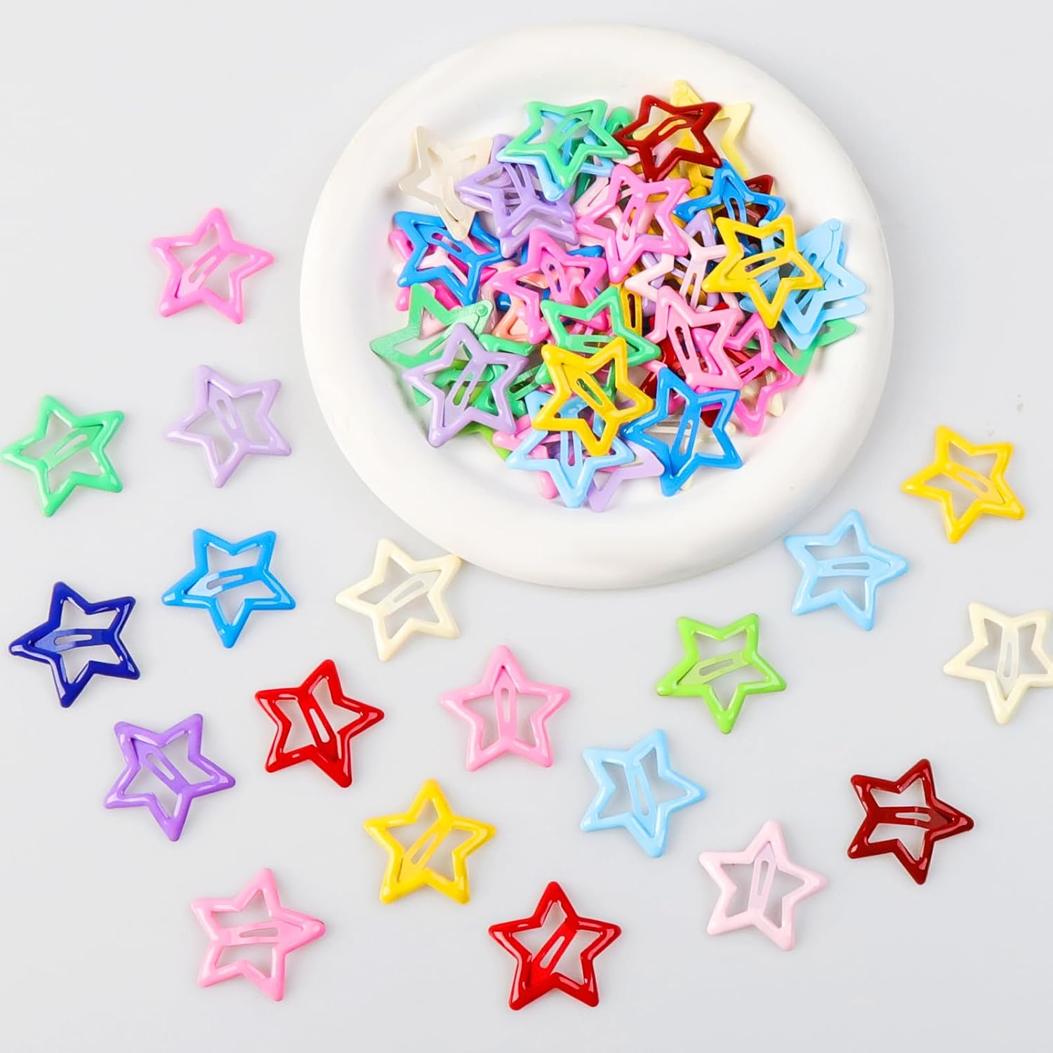 Pack of 100 Star Hair Clips, Colourful Hair Clips Stars Y2K Hair Accessories, 3.1 Cm Metal Pentagram Hair Clips, Non-Slip Hair Clips with Hollowed Stars, Cute Hair Accessories for Girls Women image number 6