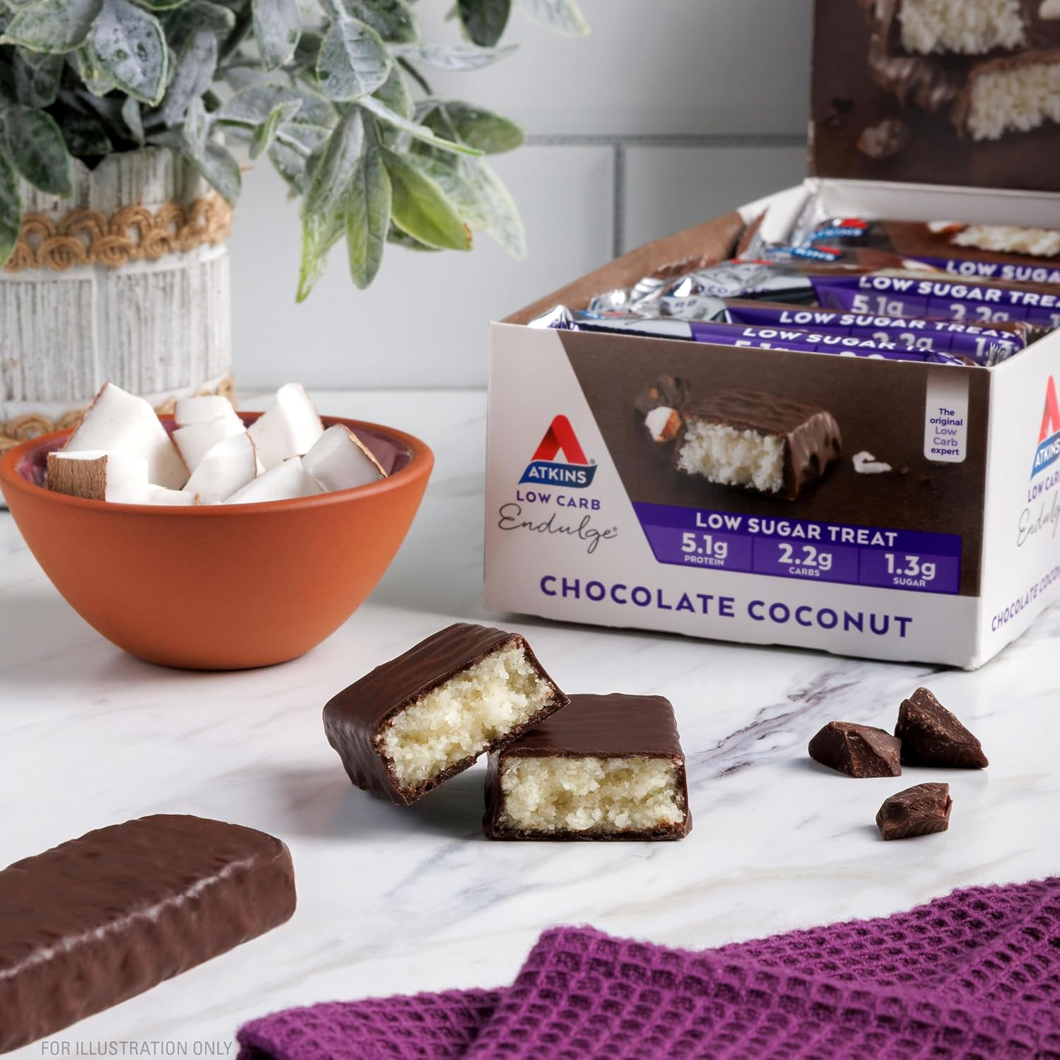 Atkins Endulge Chocolate Coconut Bar, Dessert Favourite, Low Sugar, High Fibre, Keto Friendly Bar, 15 Count
