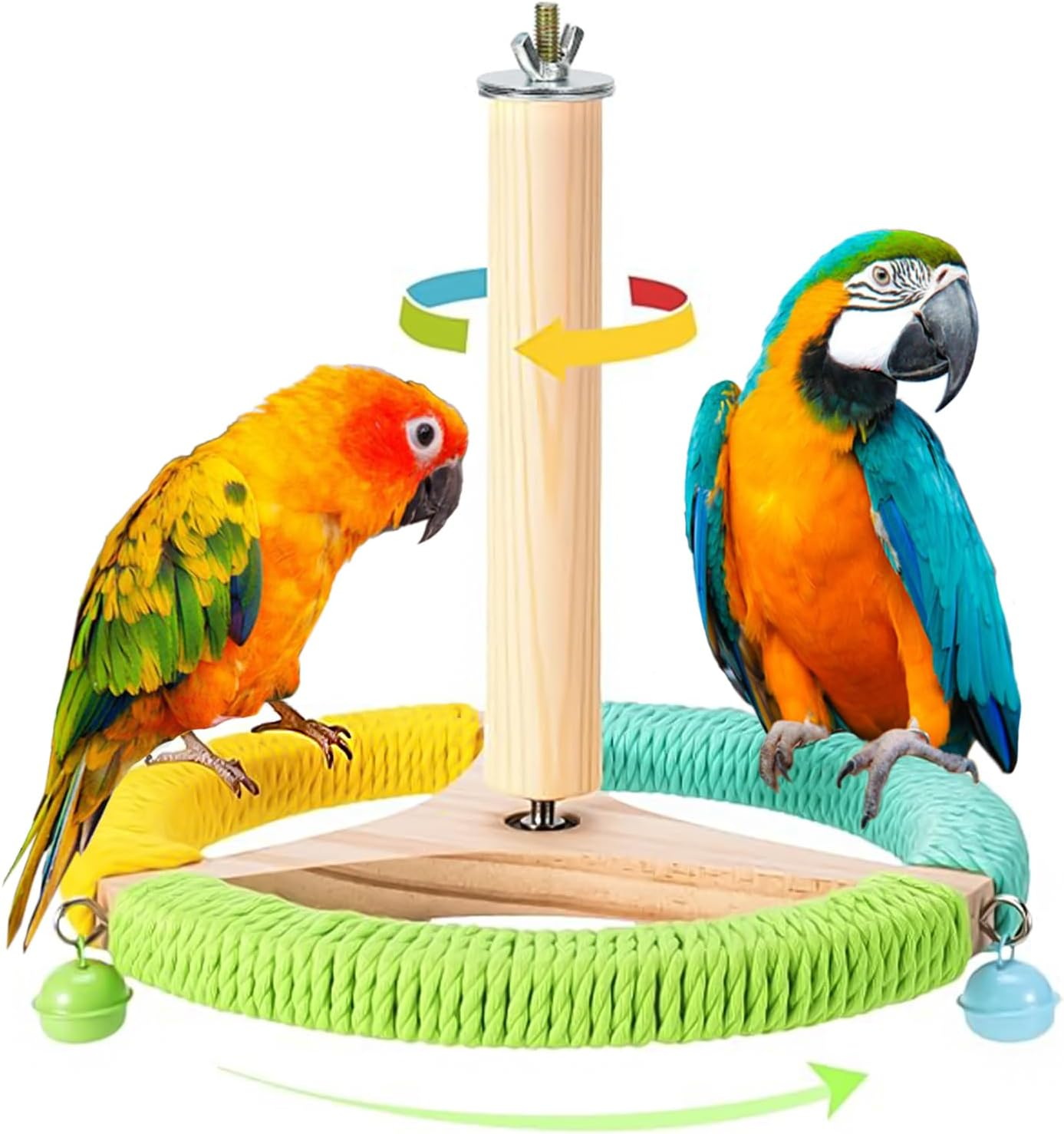 MLKLDOU Bird Stand Perch Toy with Bells, Interactive Spinning Parakeet Toys 360&deg; Wooden Parrot Stand Toys, Bird Cage Accessories for Budgies, Cockatiels, Parrots, Lovebirds image number 2