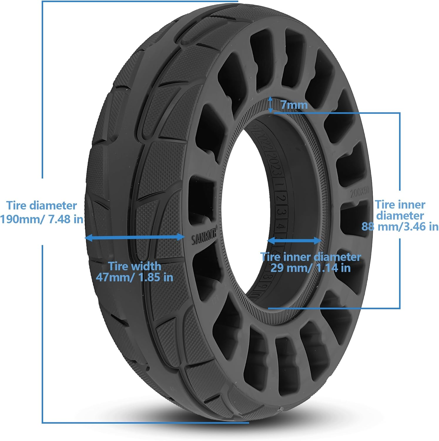 200X50 Solid Tire, 8''X2'' Scooter Replacement Wheels for Razor E100 E125 E150 E175 E200 E225 Electric Scooter