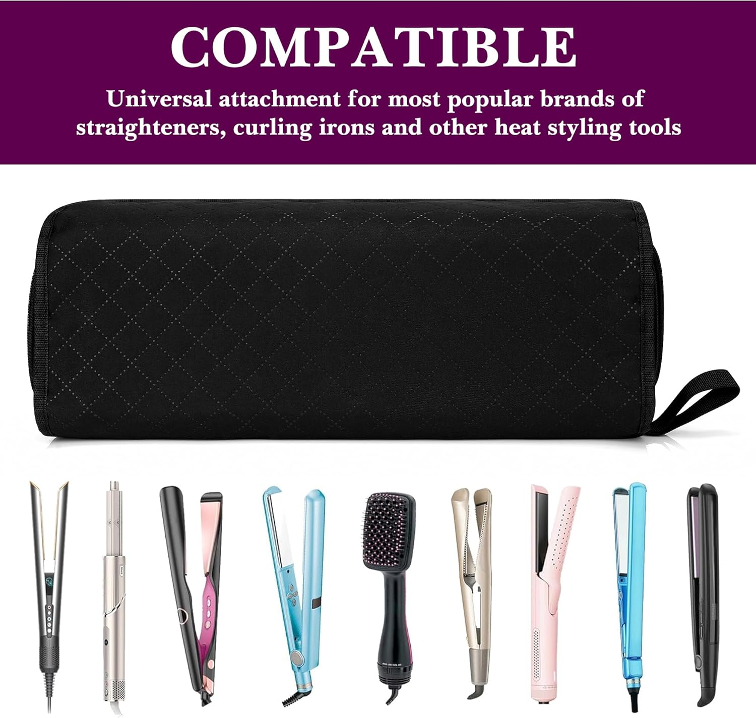Linkidea Curling Iron Storage Bag, Travel Hair Tools Organizer with Compartment, Compact Portable Hair Accessories Case, Flex Style Heat Resistant Carrying Pouch for Outdoor Use, Black image number 5