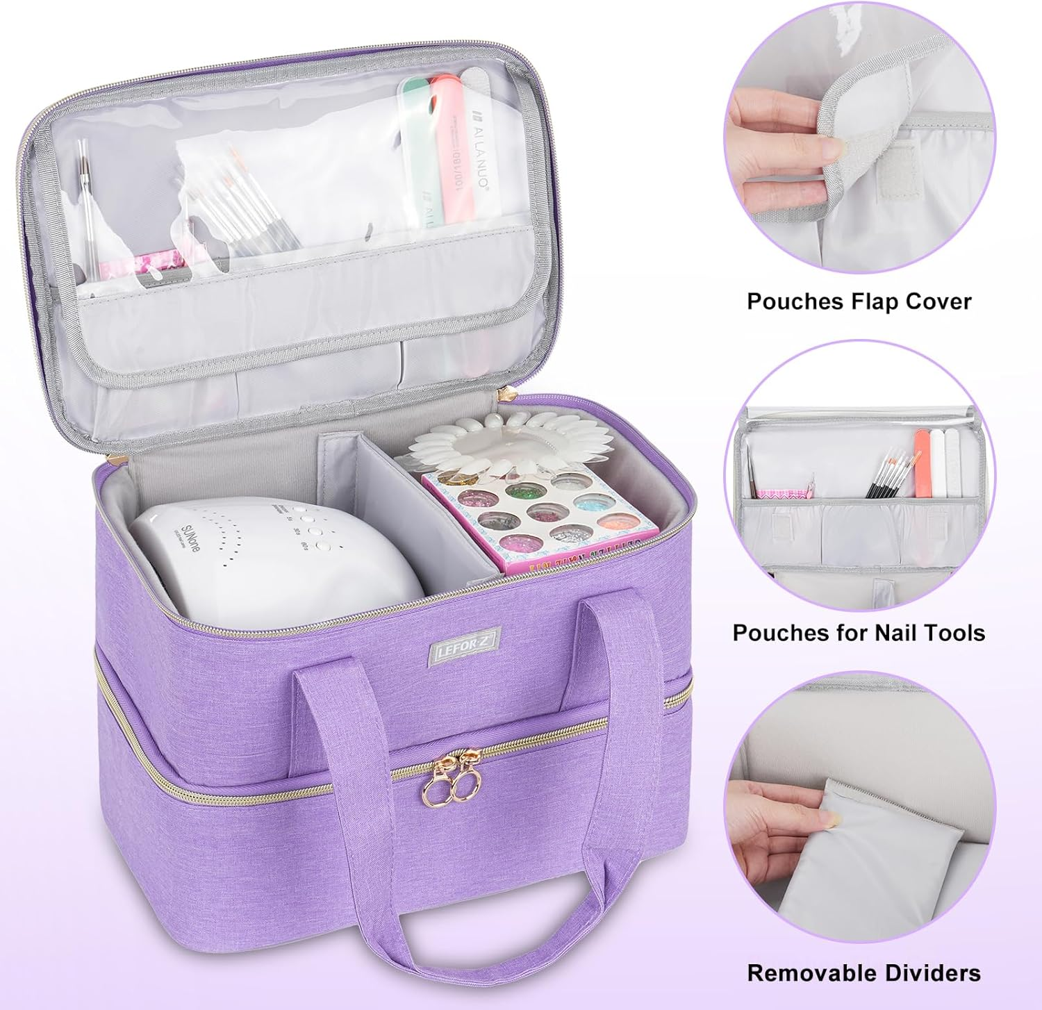 Nail Polish Organizer,Double-Layer Nail Organizers and Storage for Nail Tech,Nail Polish Carrying Case Bag Holds 40 Bottles (15Ml-0.5 Fl.Oz) and Nail Lamp,Portable Nail Polish Holder for Nail image number 6