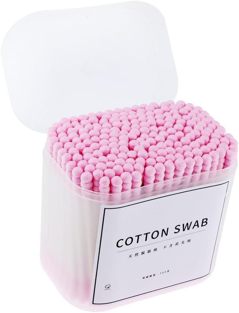 200Pc Double-Ended Wooden Cotton Buds Ear Cleaning Make-Up Cosmetic, Pink, as Described image number 3