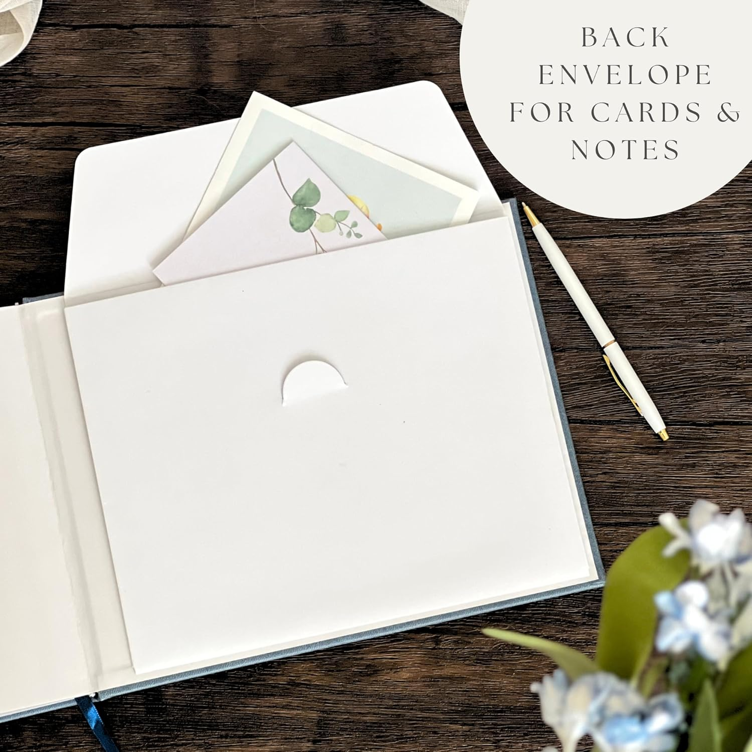 Funeral Guest Book for 2025 Celebration of Life Memorial Service - Leather Memory Book for Funeral Guests to Sign in with Condolence Memory Table Sign & Back Pocket - Blue Guestbook image number 3