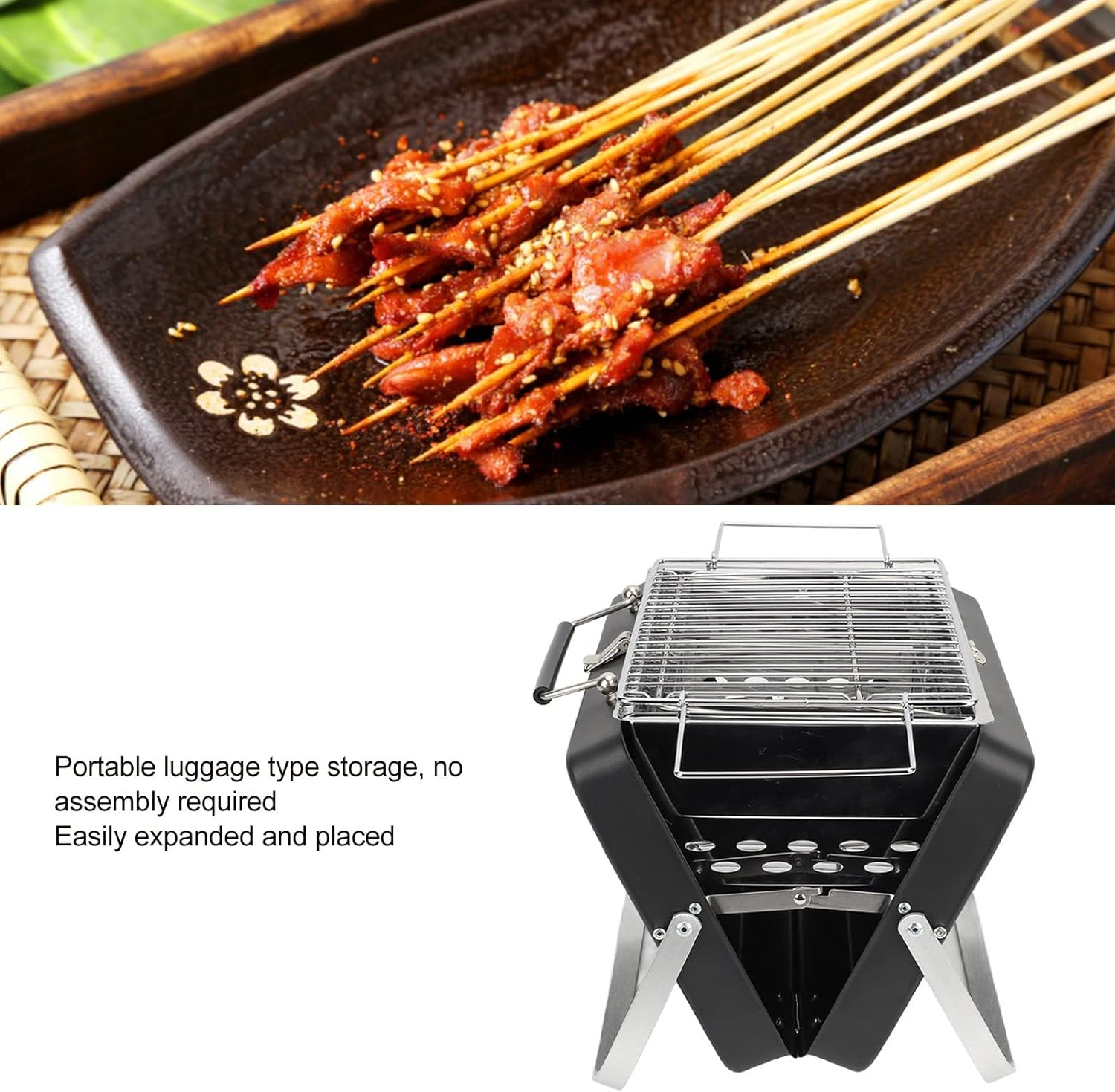 Portable Charcoal Grill, Mini 410 Stainless Stee Portable Charcoal BBQ Grill for Outdoor Cooking