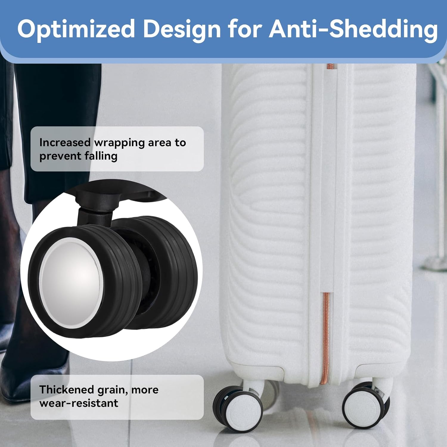 OKAMMY Luggage Wheels Protection Silicone Suitcase Cover - Noise Cancelling Travel Bag Rolling Wheels - Reliable Travel Suitcase Wheel Cover - Durable Tyre Protective Covers for Luggage Bags - 8Pcs image number 5