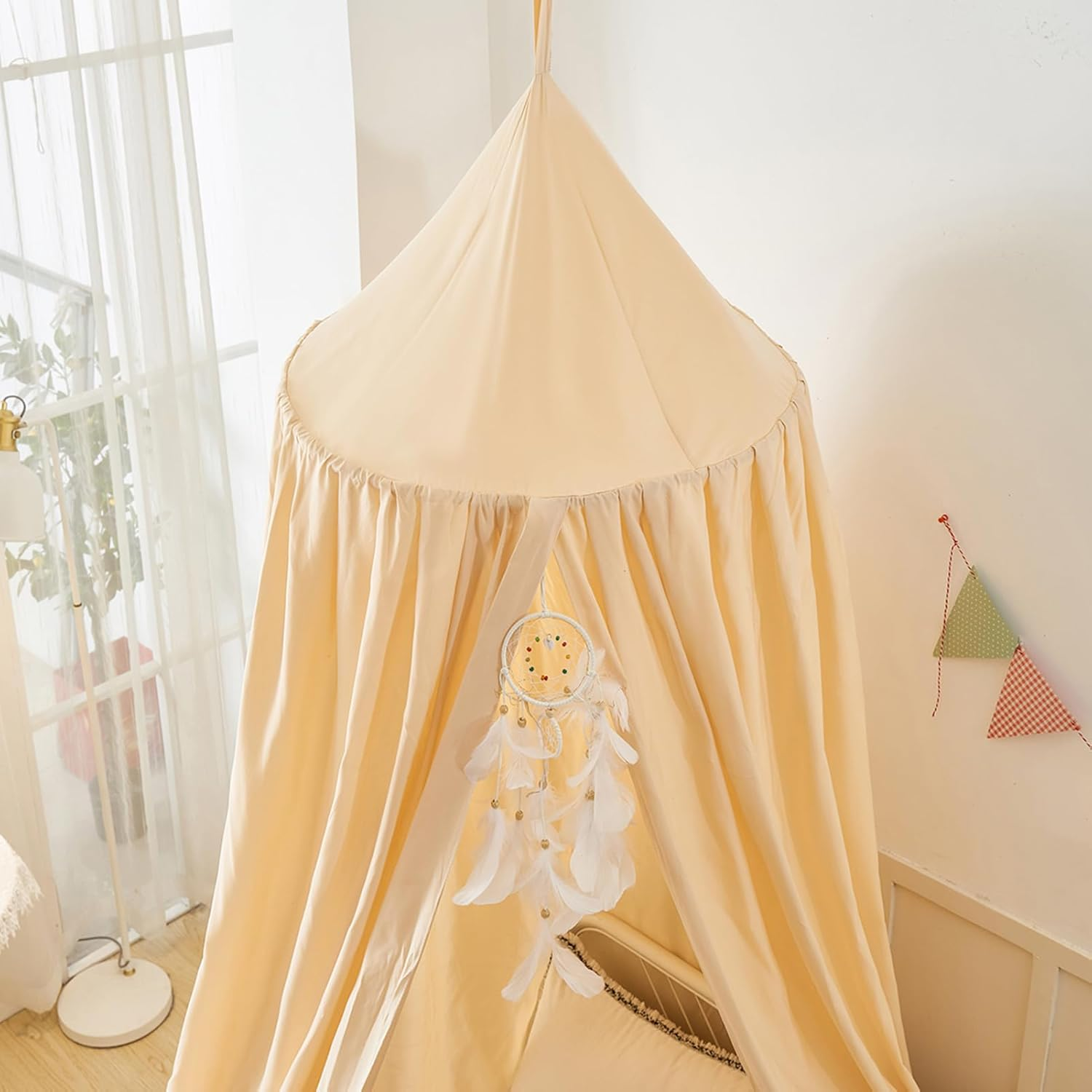 Princess Decor Canopy for Kids Bed, Soft and Durable Bed Canopy for Girls Room Tent Canopy Dreamy Mosquito Net Bedding, Children Reading Canopies Indoor(Khaki) image number 2