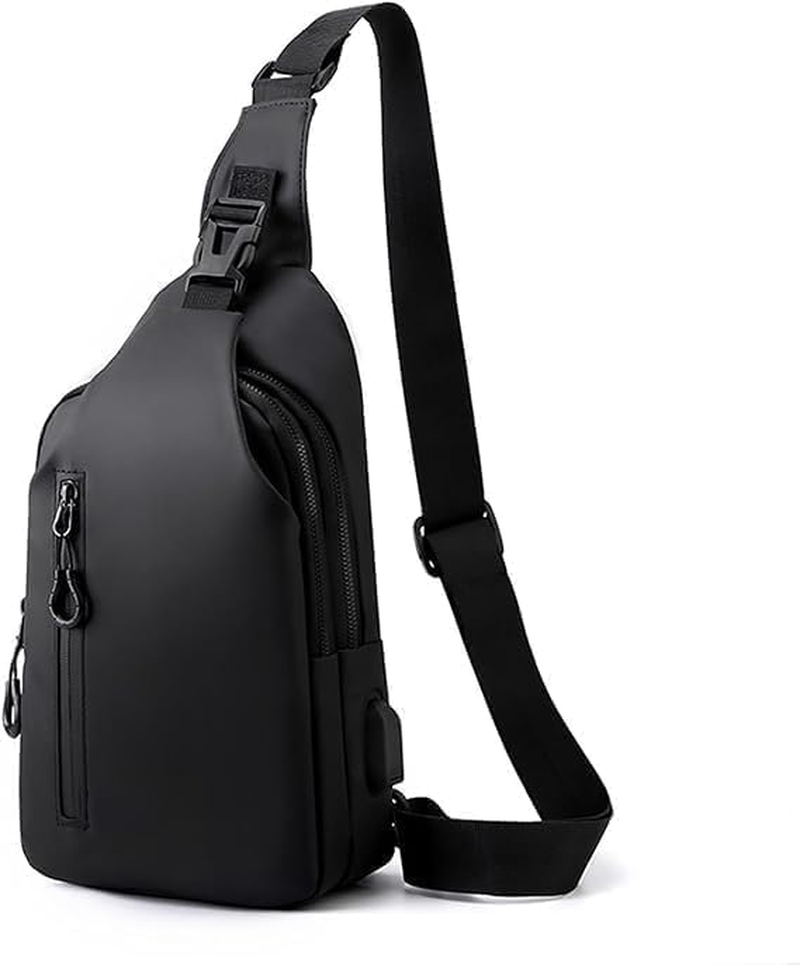 Waterproof Sling Backpack, Crossbody Shoulder Bag with Multiple Zippers, Black image number 3