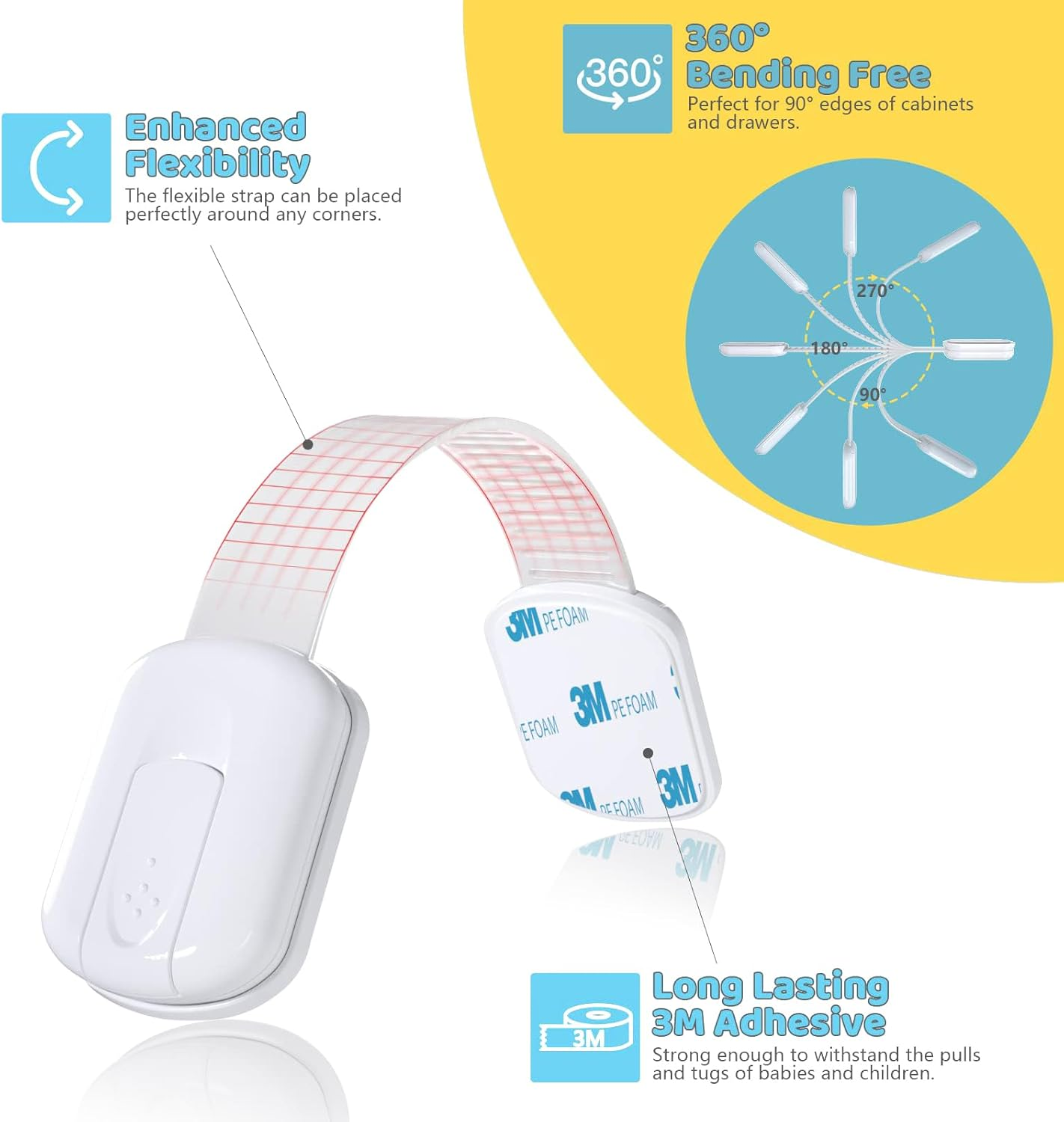 Child Safety Locks -Value Pack (20 Straps),Child Proof Cabinet Locks, No Tools or Drilling -Adjustable Size/Flexible -Adhesive Furniture Latches for Cabinets, Drawers image number 2