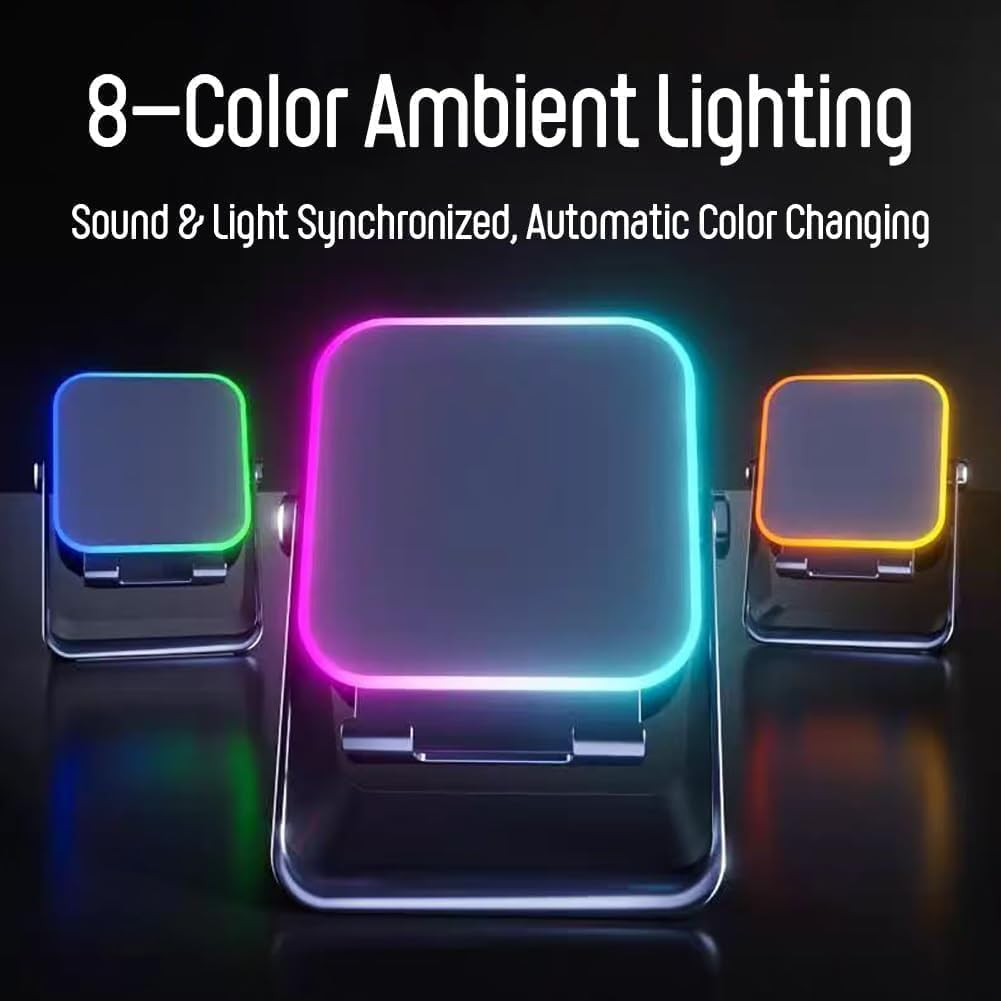 Willedup 5-In-1 Wireless Induction Bluetooth Speaker, with Adjustable Phone Stand, 360&deg; Adjustable Holder, RGB Ambient Light Fast Connect (White) image number 4