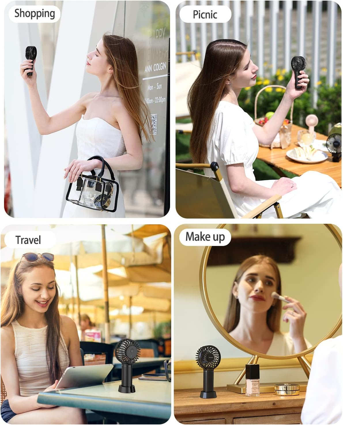 Easyacc Mini Handheld Fan Portable Personal Pocket Fan 5.5-17H 3 Speeds with Lanyard and Detachable Base Cooling Desk Fan for Kids Elderly Women for Travel and Home - 2600Mah Black image number 6