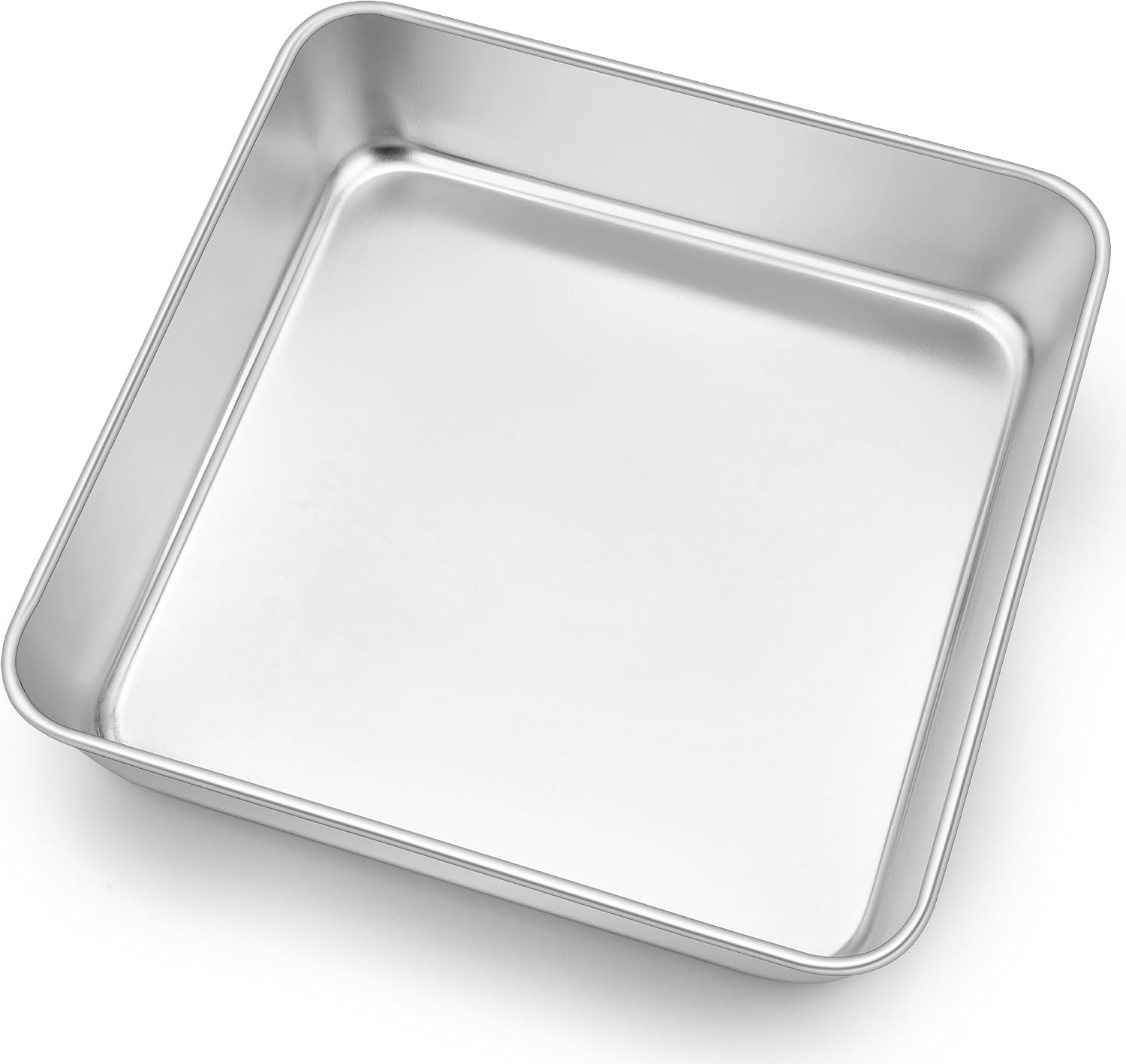 E-Far 9X9 Inch Square Cake Pan, Stainless Steel Baking Pan for Lasagna Brownies Casseroles, Silver Square Bakeware for Oven Cooking, Non-Toxic & Rust Free, Dishwasher Safe, 2 Inch Deep image number 2
