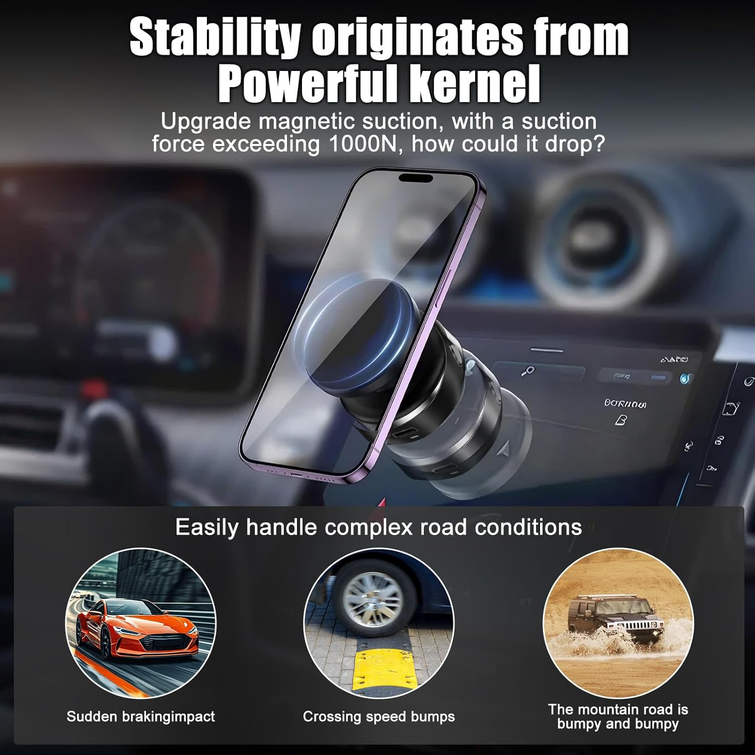 WODHMIEY Magnetic Car Phone Holder with Electric Vacuum Suction, 360 Rotation, Portable Car Accessories, Universal Magnetic Suction Phone Mount for Travel Home Gym (Black)