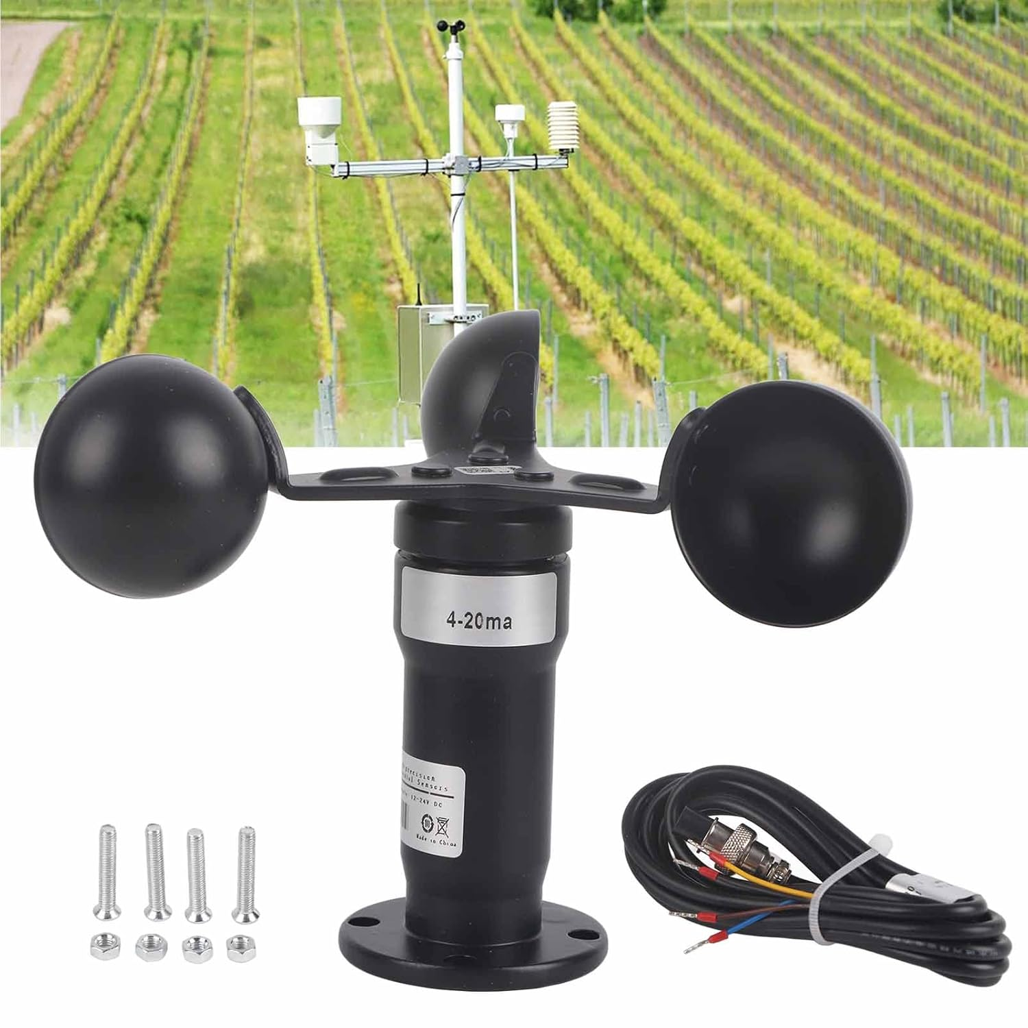 Asixxsix Wind Speed Sensor Anemometer, 4-20Ma Pulse Signal Output Wind Speed Monitoring Sensor Outdoor Weather Station for Greenhouses, Environmental Protection, Ships, Aquaculture image number 1