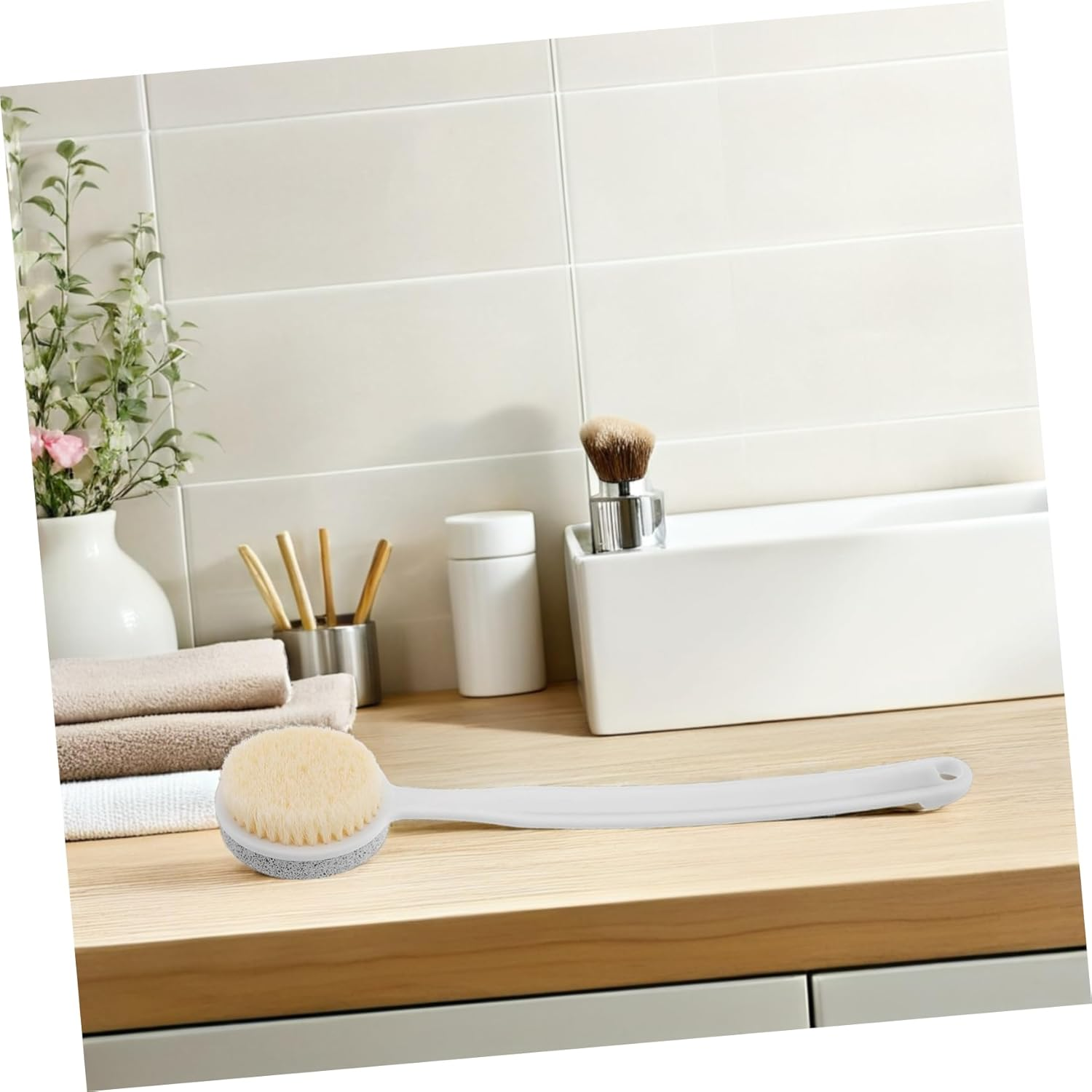 Mikinona Foot Scrubber Exfoliating Pumice Stone Brush Long Handle Callus Remover Foot Care Tool Pedicure Foot File image number 3