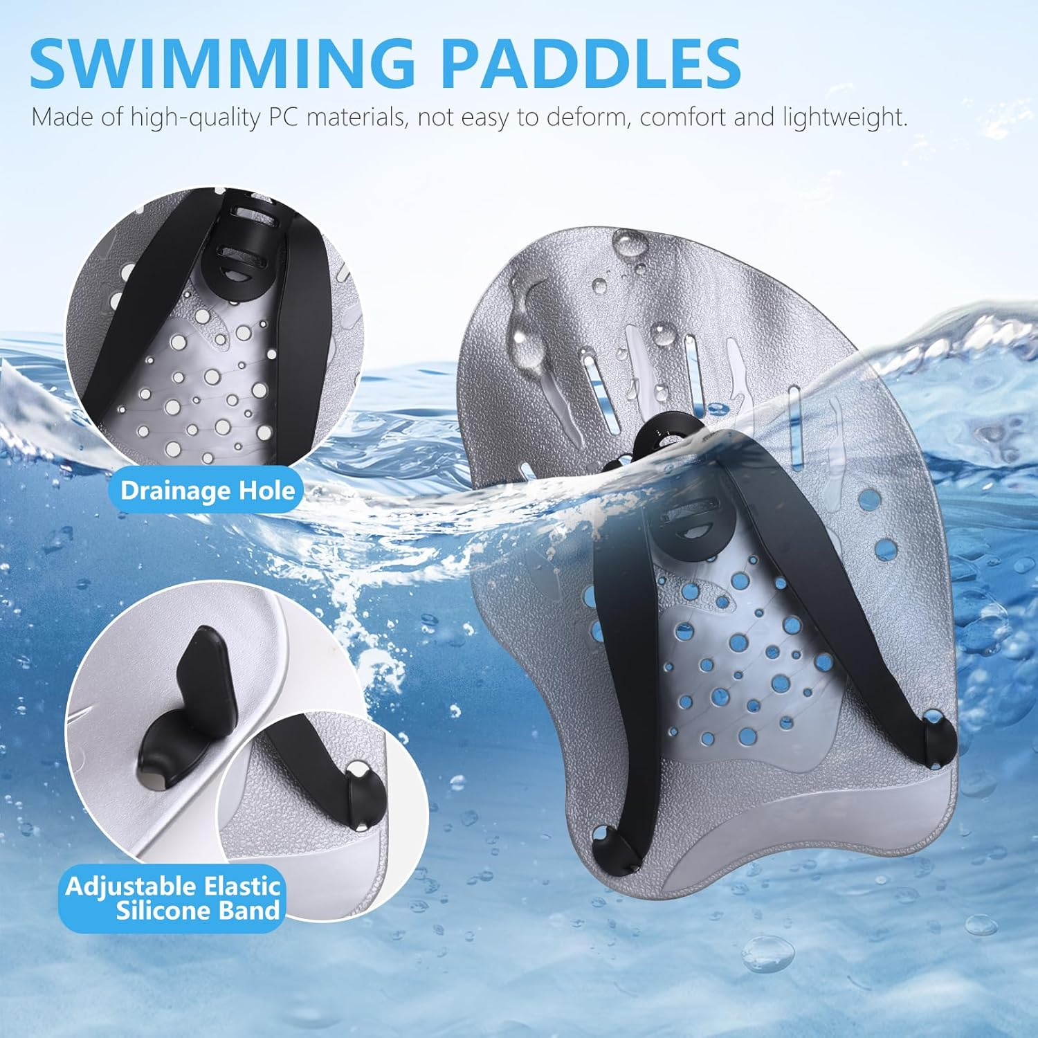 Hianjoo Swimming Hand Paddles for Adult and Junior (1 Pair), Power Strength Train Swim Fins Pool Exercise Swimming Accessories for Novice and Professional Use image number 2