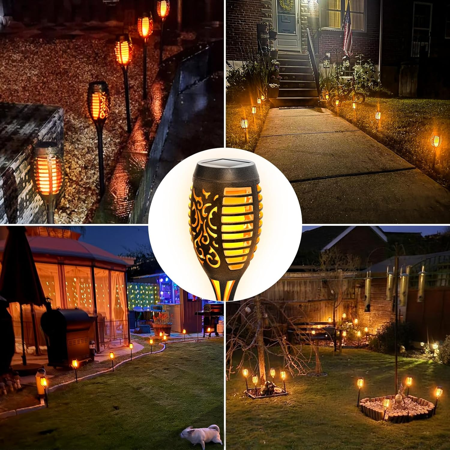 Anordsem Solar Garden Lights Outdoor: 4 Pack Flickering Dancing LED Torch - Waterproof Flame Decorations for Pathway Yard - Gardening Gifts for Homeowners Women image number 2