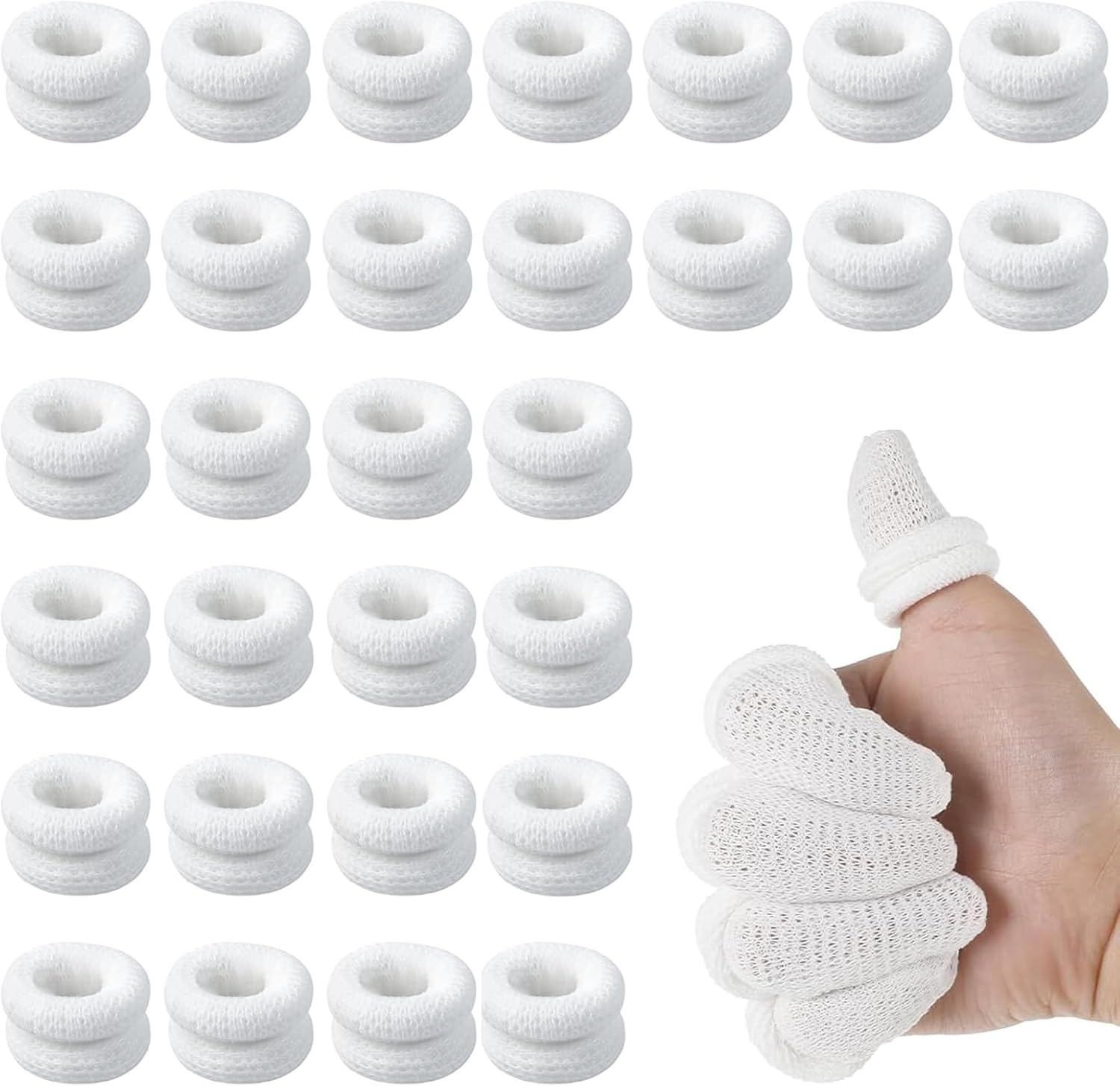 30 Pcs Tubular Finger Bandage Cots, Elastic & Breathable Fingers Protection, Cotton Finger Gauze for Wounds, Gardening, Sports, and Kitchen Use, White image number 1