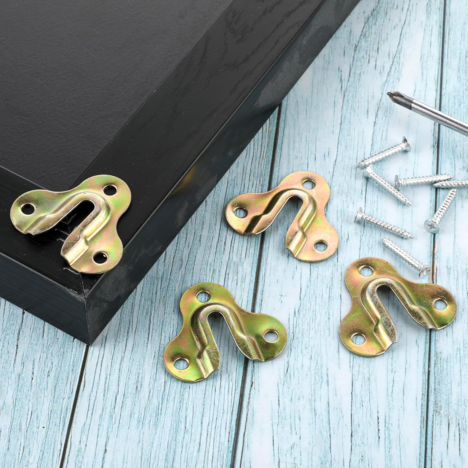 20 Pack Zinc Yellow Keyhole Hangers, Heavy-Duty Buckle Type Picture Hanger, Wooden Board Wall Mount Single Keyhole Hanging Plate, Mirror Picture Frame Hangers, Mug Key Coat Hanging Rack