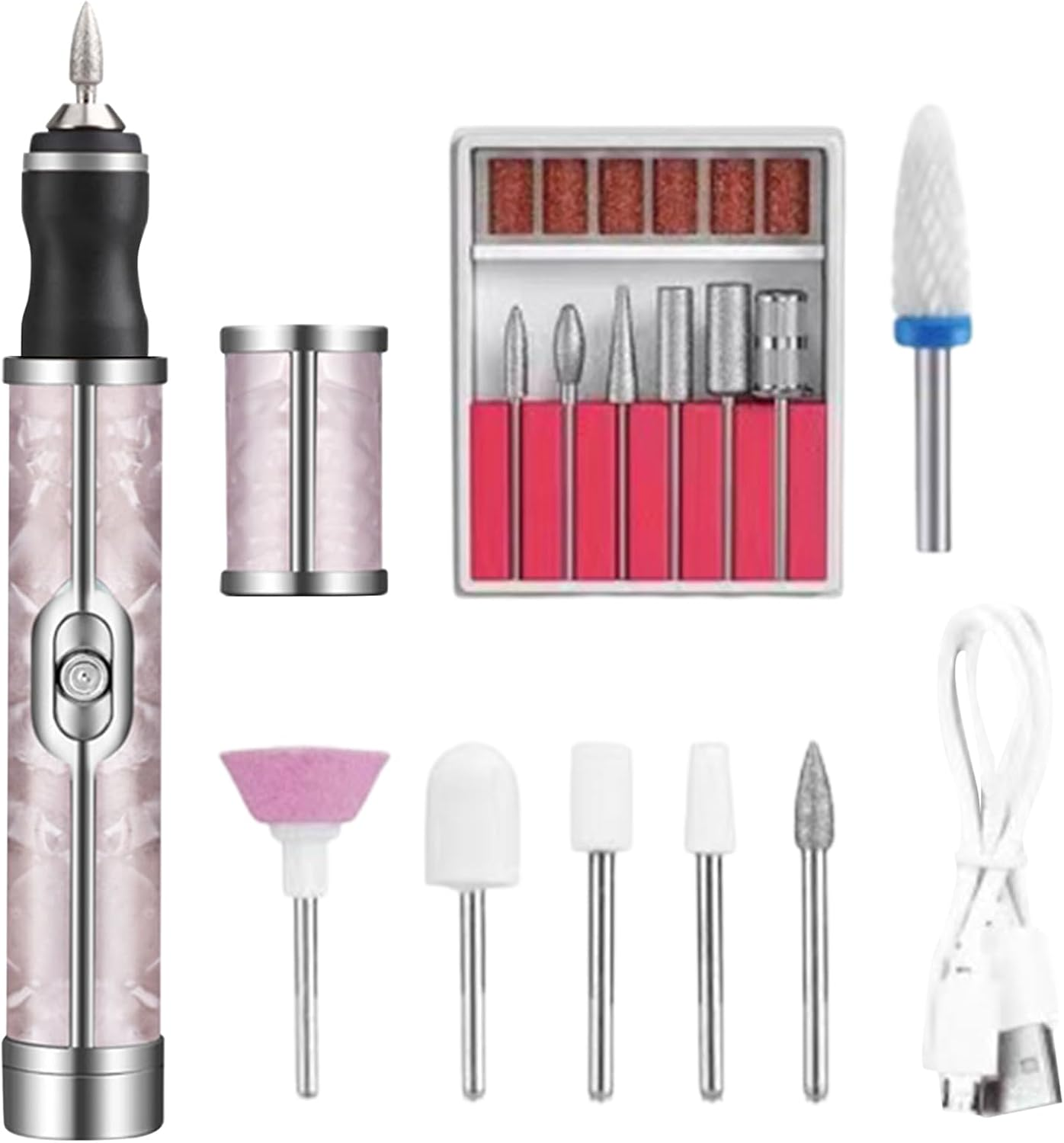 Qkbuza Electric Nail Drill Kit, 20000RPM Rechargeable Electric Nail Drill, Professional Machine, Portable Nail File for Acrylic Polish & Hard Skin Removal