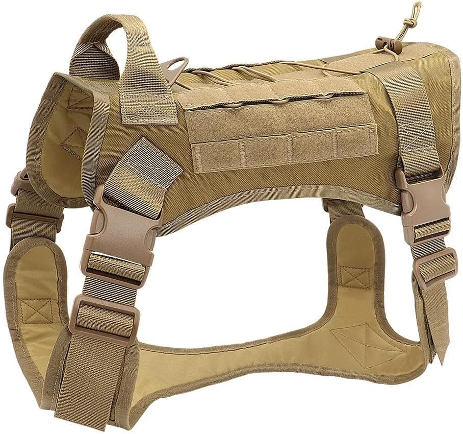 Military Tactical Nylon Dog Harness Outdoor Dog Training Camping Hunting Harness Adjustable Military Tactical Dog Harness Working Dog Vest,Khaki,Xl image number 2