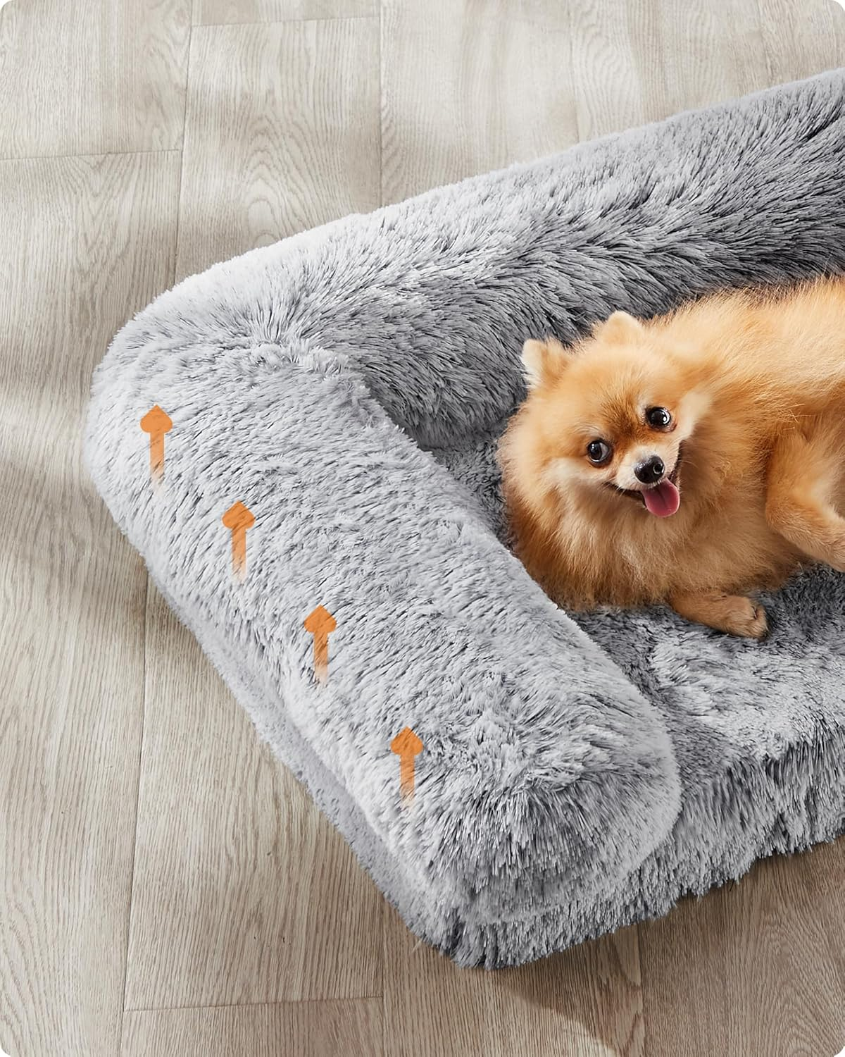 Feandrea Fluffyhug PGW231G01V1 Medium Dog Bed, Dog Mat for Miniature Dogs, Small Dogs, Dog Sofa Convoluted Foam, Removable and Washable Cover, 76 X 58 X 19 Cm, Ombre Grey image number 3