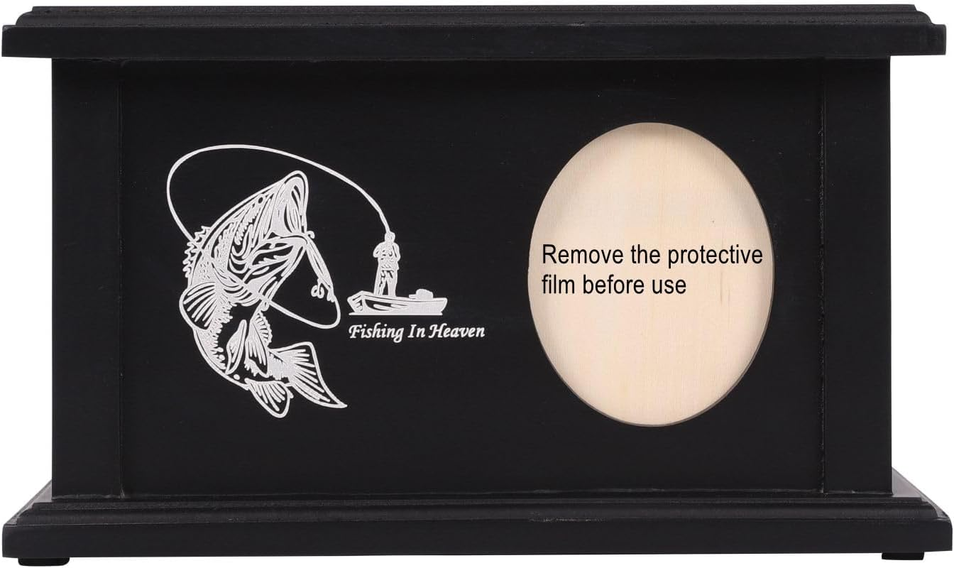 Wooden Urns for Human Ashes - Wood Cremation Urns Adult for Funeral, Burial or Home - Urns for Ashes Men Women - Decorative Urn for Ashes Male Female (Fishing, with Frame) image number 1