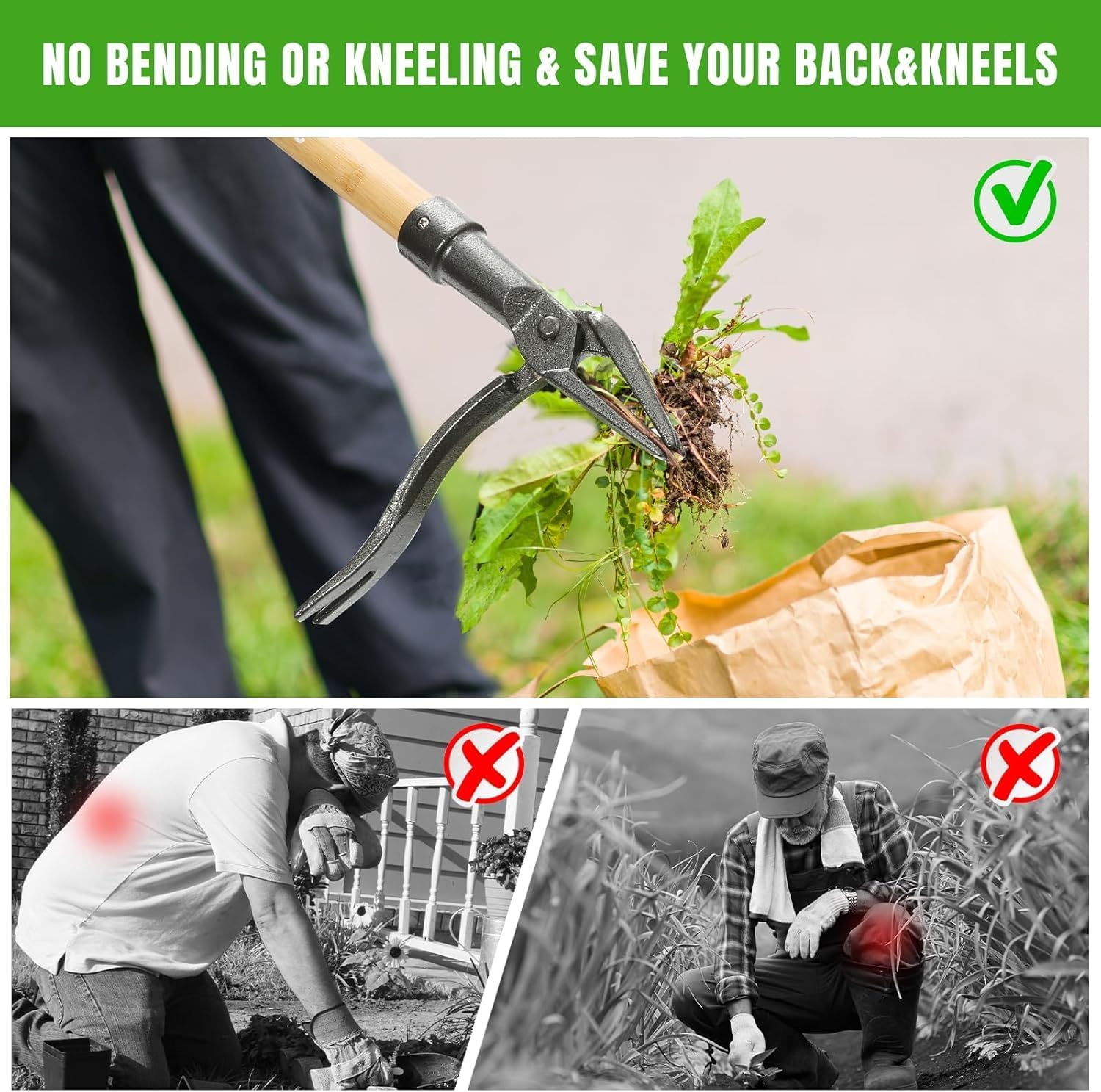 Stand up Weed Puller Tool with 48" Handle - Dandelion & Weed Remover for Garden - Ergonomic Root Puller - Back Saving Gardening Tool for Lawns & Yards image number 5