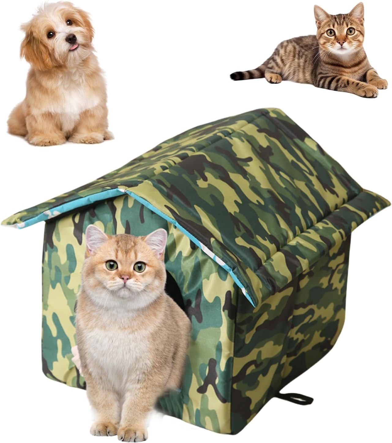 HOMURY Outdoor Cat House: Foldable Cat House, Washable, Weatherproof and Warm, Outdoor Pet House, Oxford Pet House for Stray Pets, for Small Dogs, Cats (Camouflage) image number 2