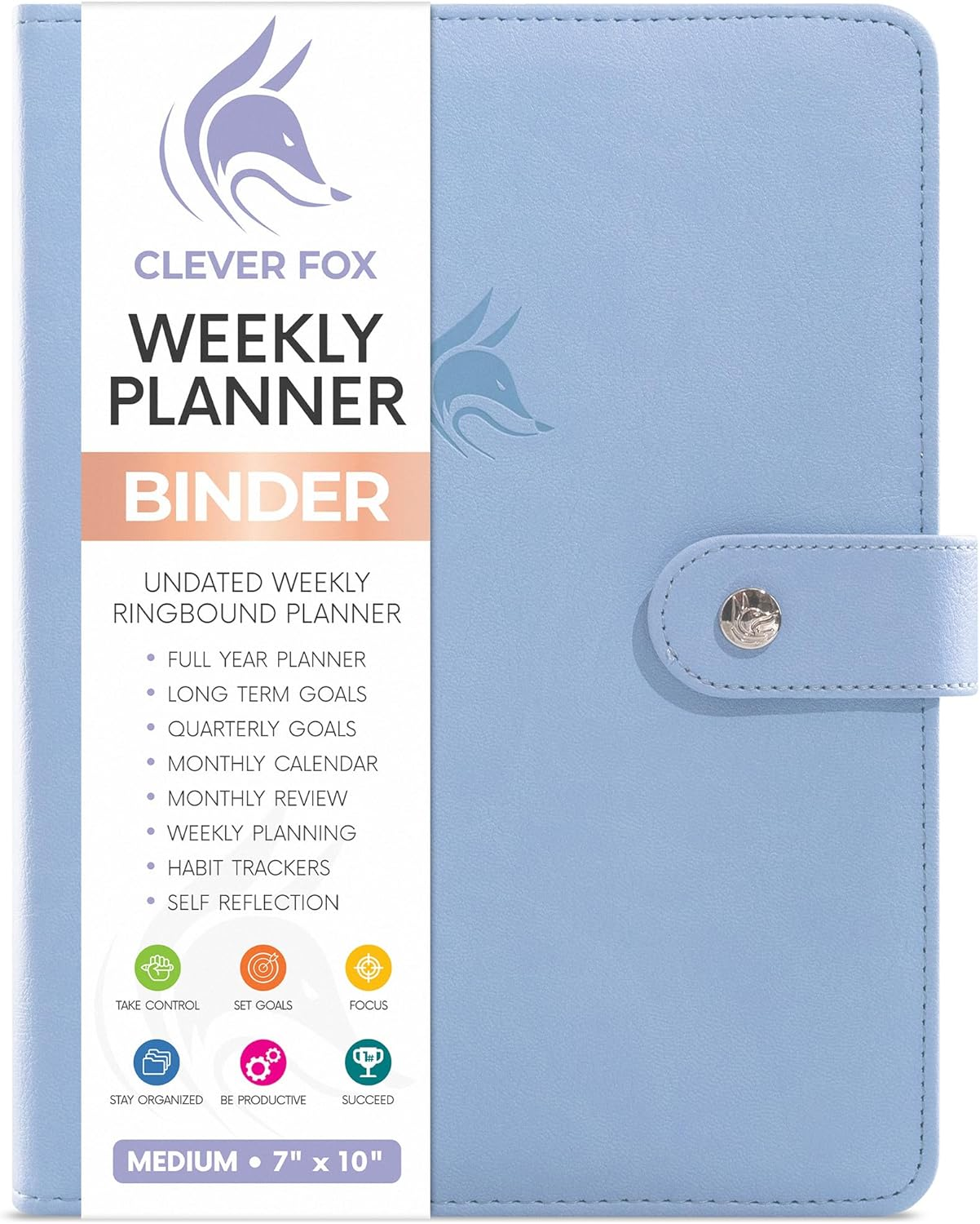Clever Fox Weekly Planner Binder &ndash; Goal Setting Planner for Time Management & Weekly Tasks &ndash; Work & Life Organizer with to Do List & Habit Tracker &ndash; Undated, 7&Prime; X 9&Prime; Hardcover (Periwinkle, Medium (7&Prime; X 9&Prime;))