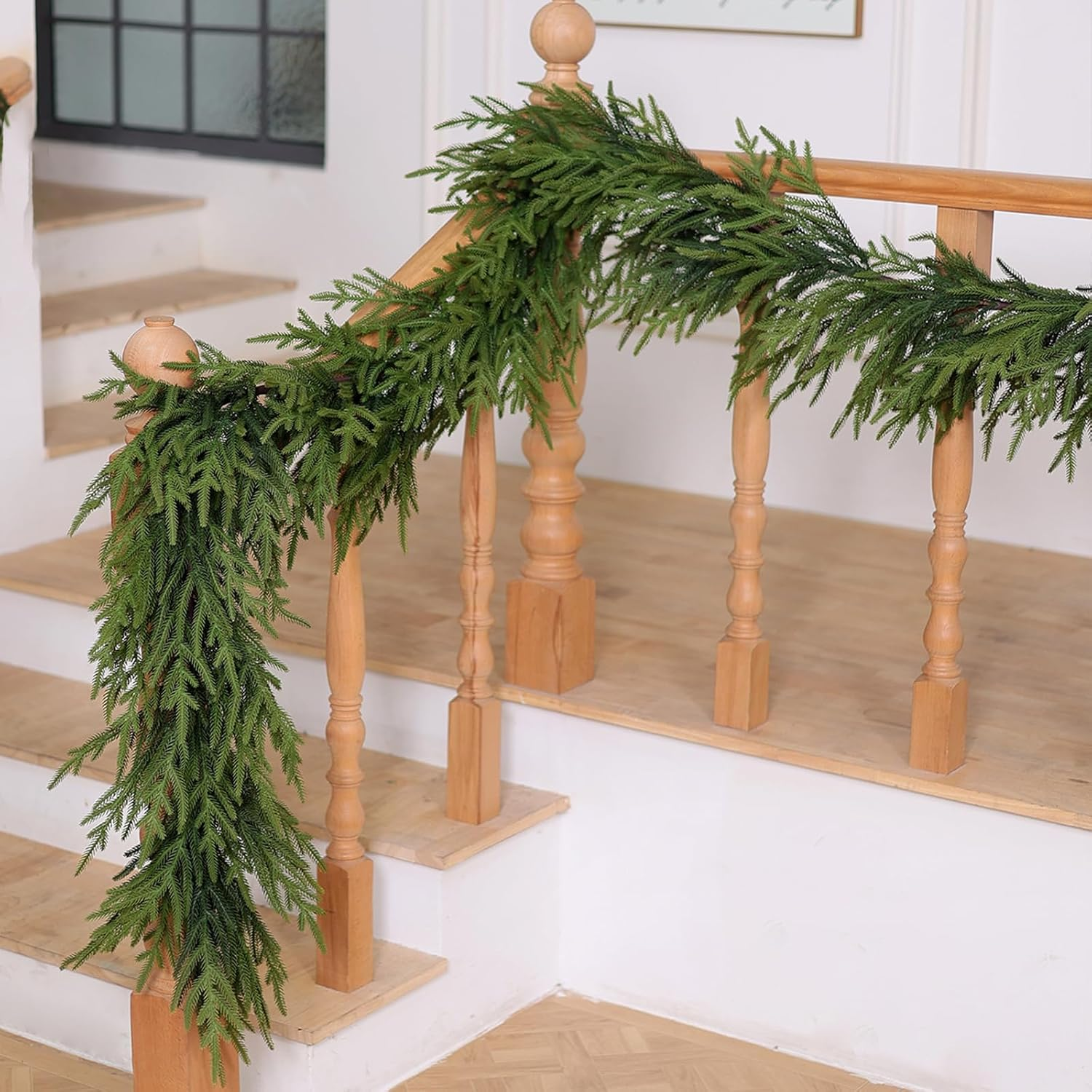 Norfolk Pine Garland - 9Ft Artificial Christmas Garland Long Faux Greenery Garland for Holiday, Fireplace, Mantle, Window, Stairs, Indoor, Outdoor Decor image number 3
