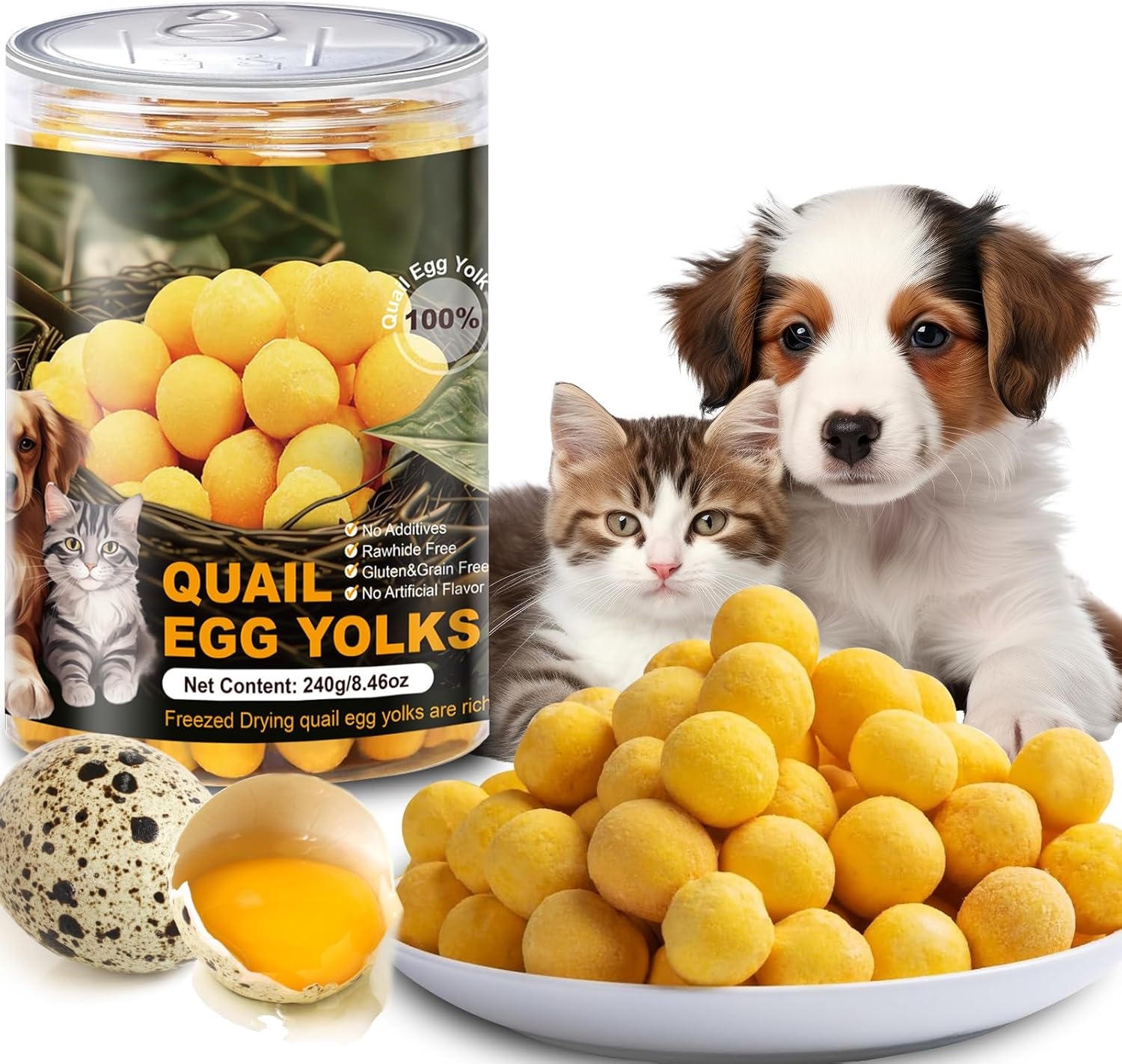 Freeze-Dried Quail Egg Yolk Pet Treats Snacks for Dogs Cats Natural High Protein, Healthy Tasty Freeze-Dried Pet Food Limited Ingredient Quail Egg Yolk 240G image number 4