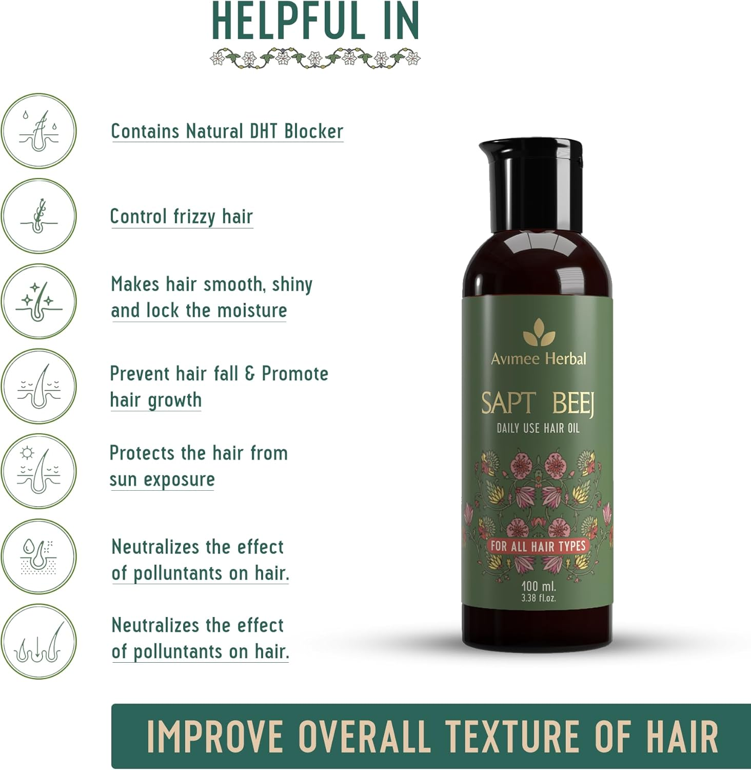 AVIMEE Herbalsapt Beej Hair Oil | Packed with Goodness of 7 Seeds in One | Your Daily Hair Oil | Non Greasy Non Oily | Mineral Oil Free | 100Ml image number 4