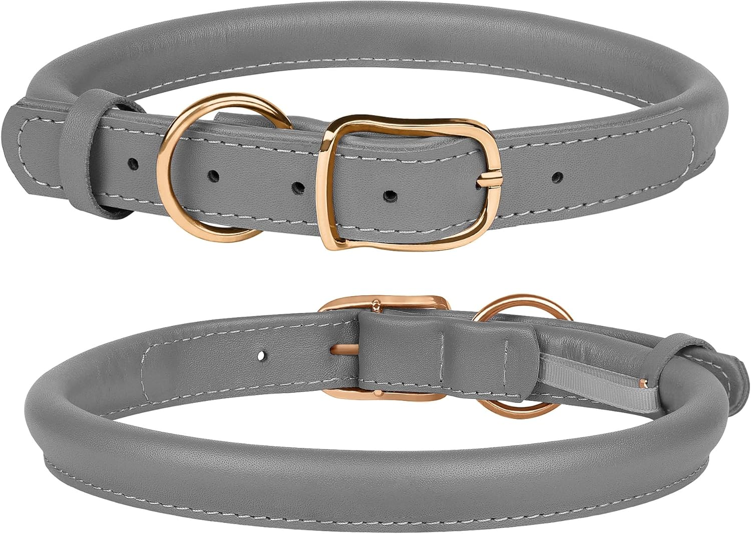 MUROM Rolled Leather Dog Collar Durable round Rope Pet Collars for Small Medium Large Dogs Puppy Pink Purple Green Red Brown Gray (8"-12" Neck Fit, Gray) image number 6