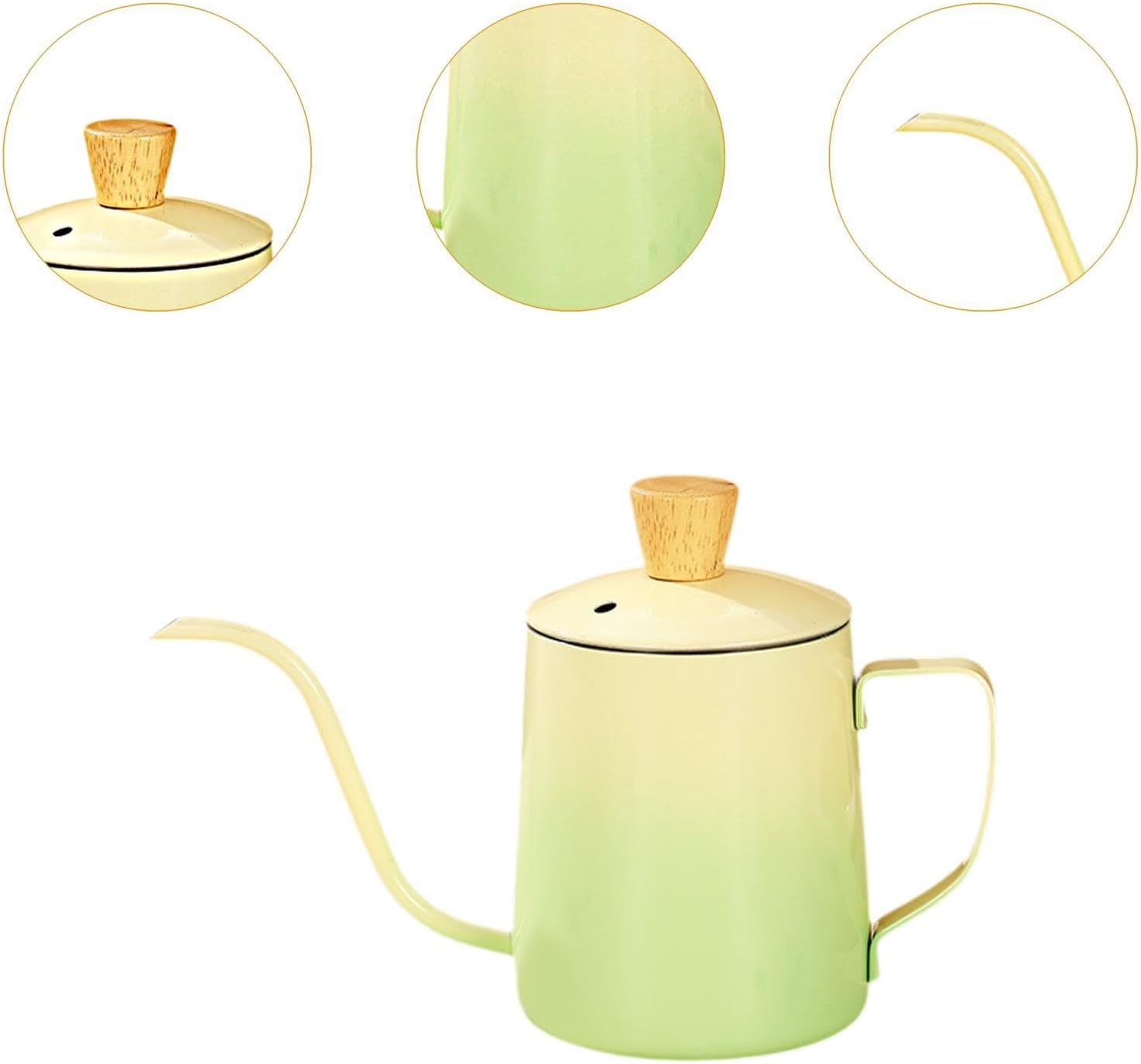 Espresso Pour over Coffee Kettle 600Ml Stainless Steel 8.7X9.8Cm for Baristas anti Rust Multifunctional Hand Drip Coffee Pot, Gradient Green - Gradient Green image number 5