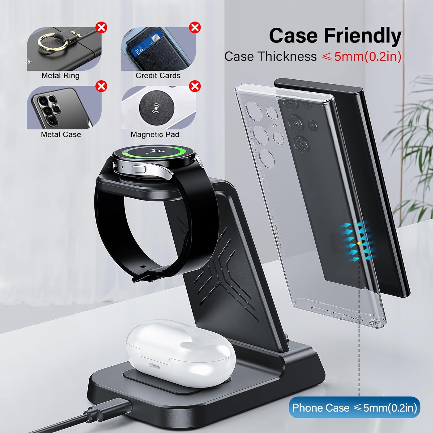 Phelinta Wireless Charger for Samsung, 3 in 1 Wireless Charging Station for Galaxy S25 Ultra/S24/S23/Note 20/Z Flip 7/Fold 6, Charger Stand for Samsung Galaxy Watch 8/Ultra/7/6/5, Galaxy Buds 3/3 Pro image number 6